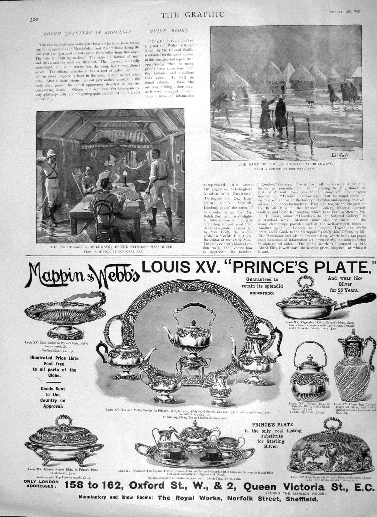 Original Old Antique Print 1897 Hussars Buluwayo Camp War Officers Mappin Webb
