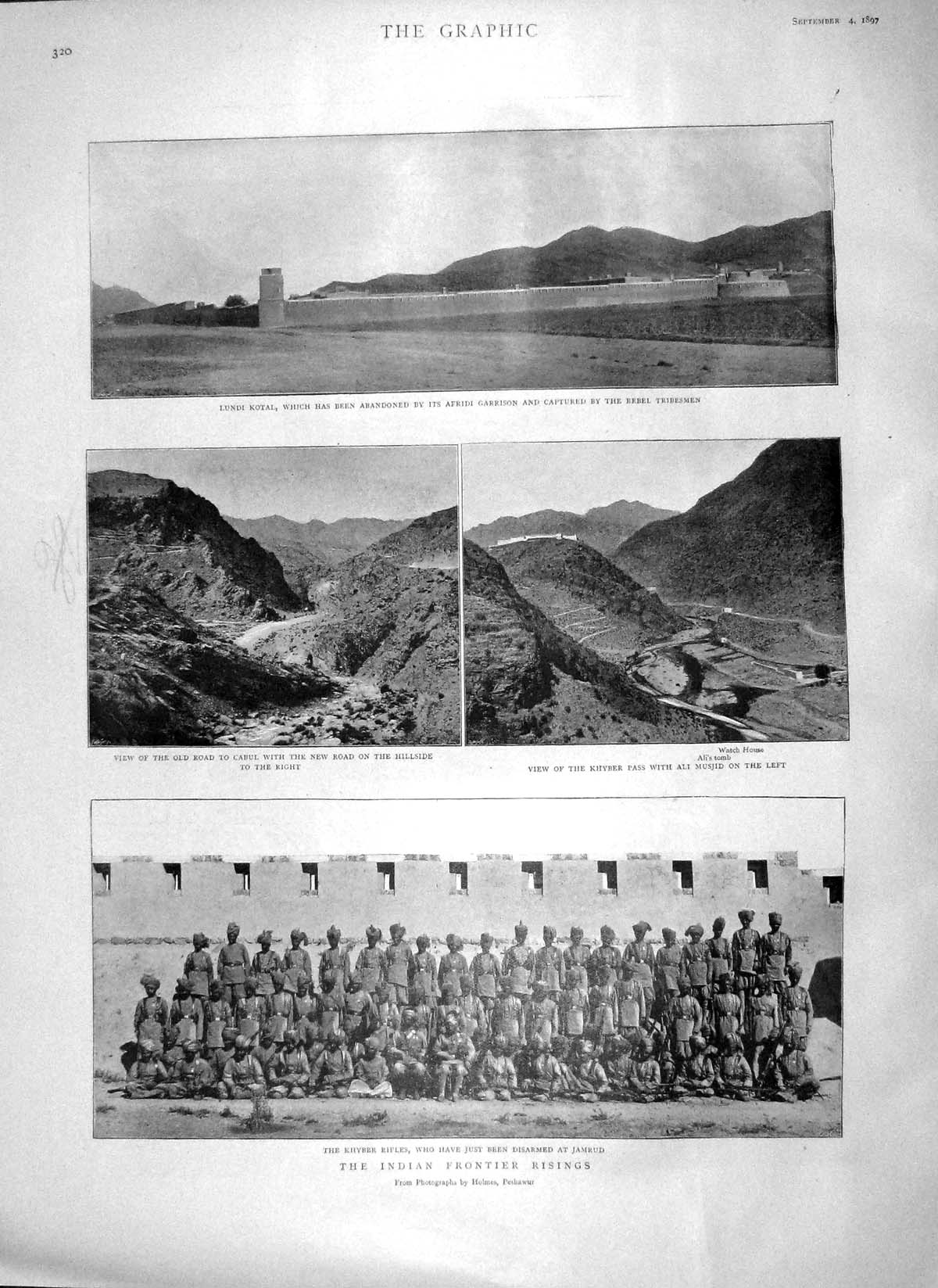 Old Antique Print 1897 Indian Frontier Khyber Rifles Jamrud Lundi Kotal 19th