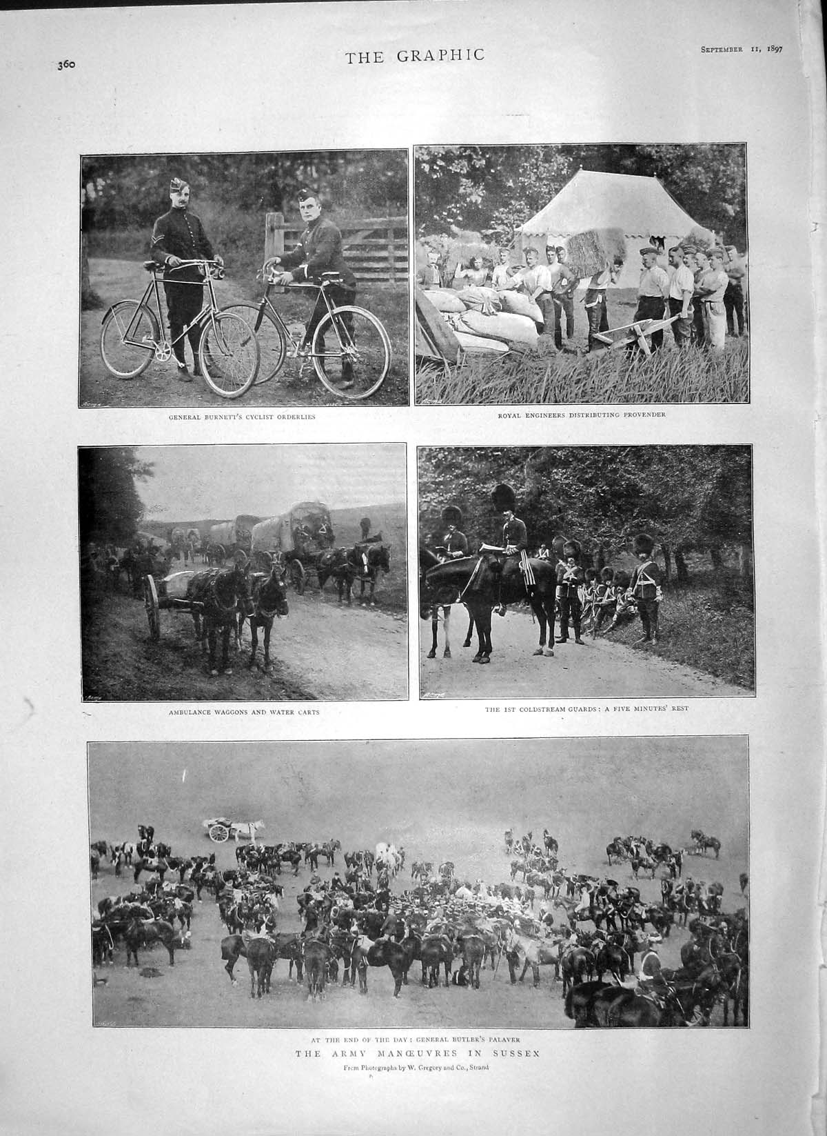 Old Antique Print 1897 Army Sussex Burnett Ambulance Waggons Butler Camp 19th