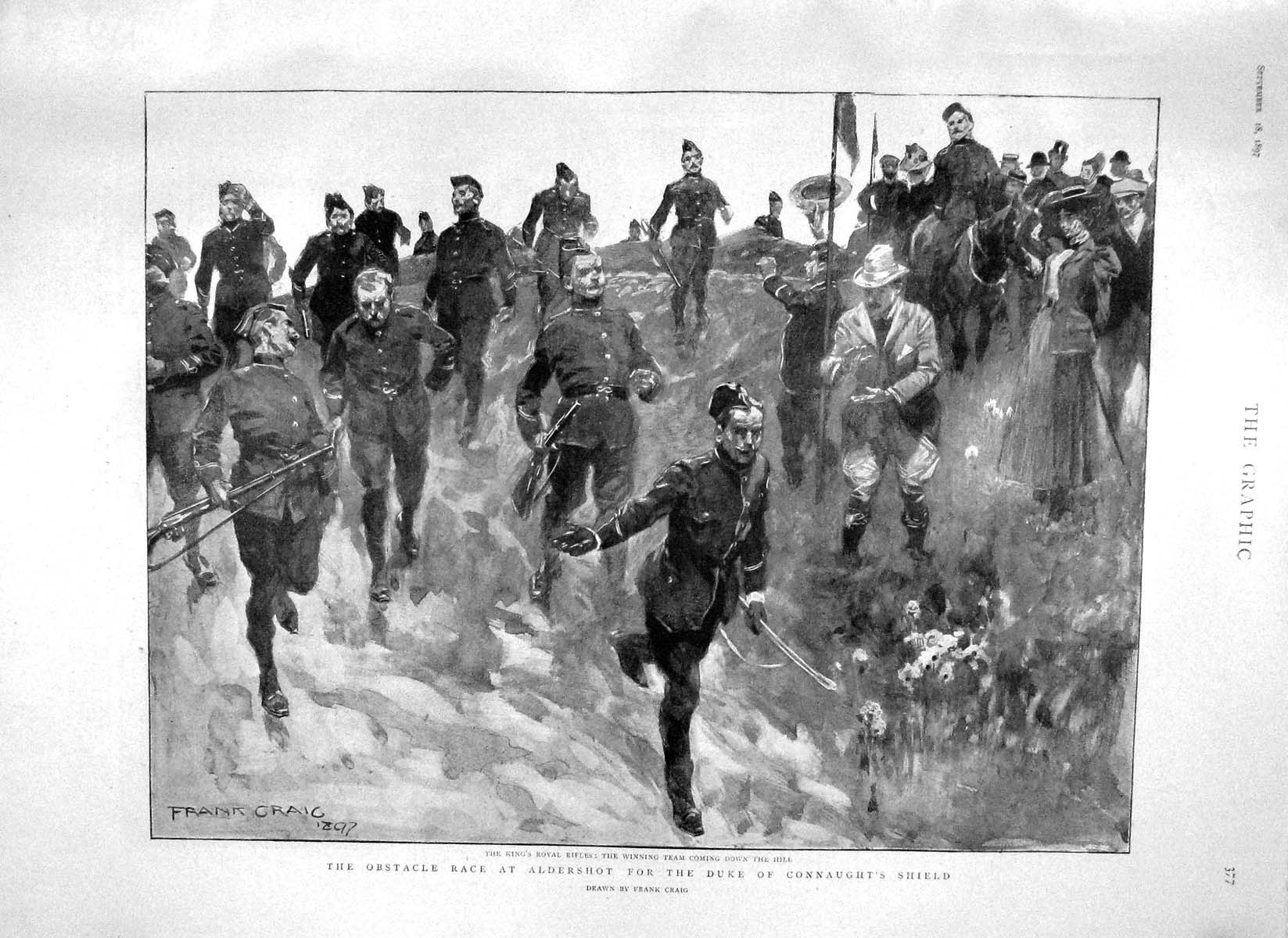Original Old Antique Print 1897 King Royal Rifles Siers Sport King Sweden Queen