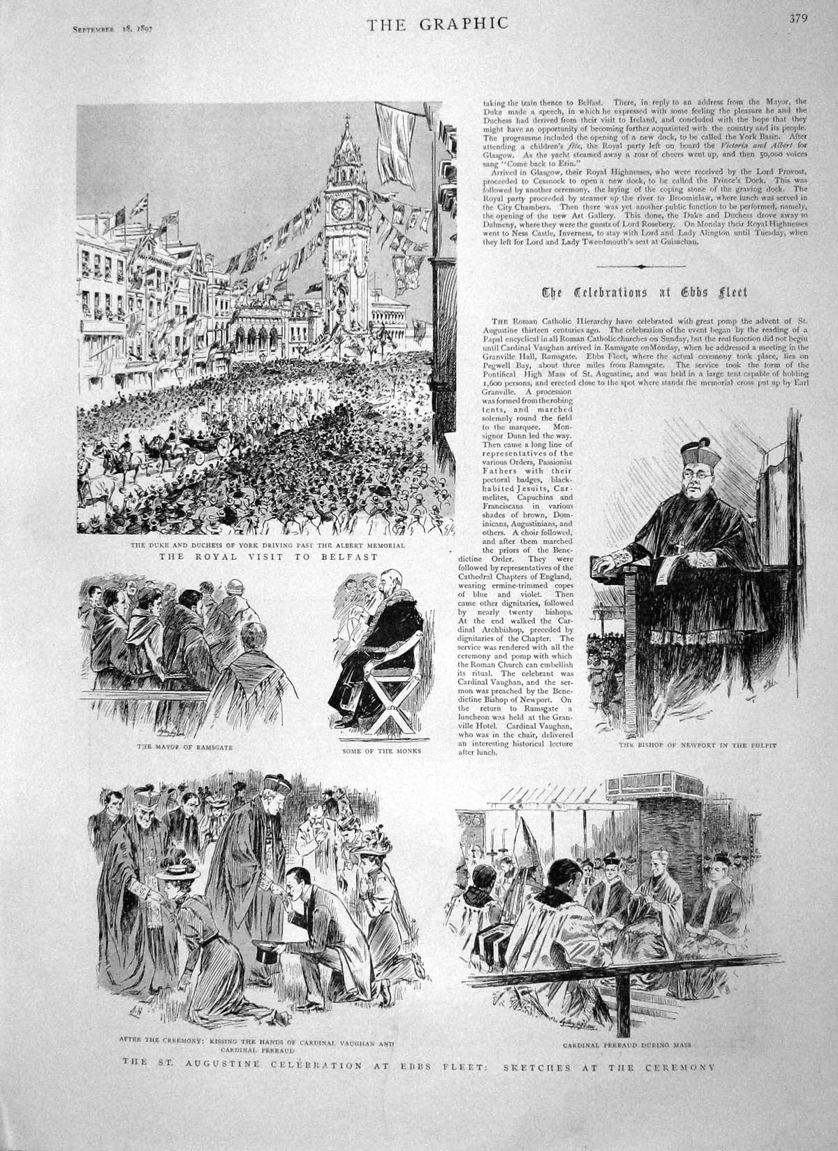 Old Antique Print 1897 Duke York Belfast Albert Memorial Vaughan Cardinal 19th