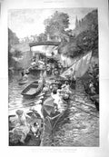 Old Antique Print 1897 Scene Boulter'S Lock Canal Boat Passengers Edward 19th