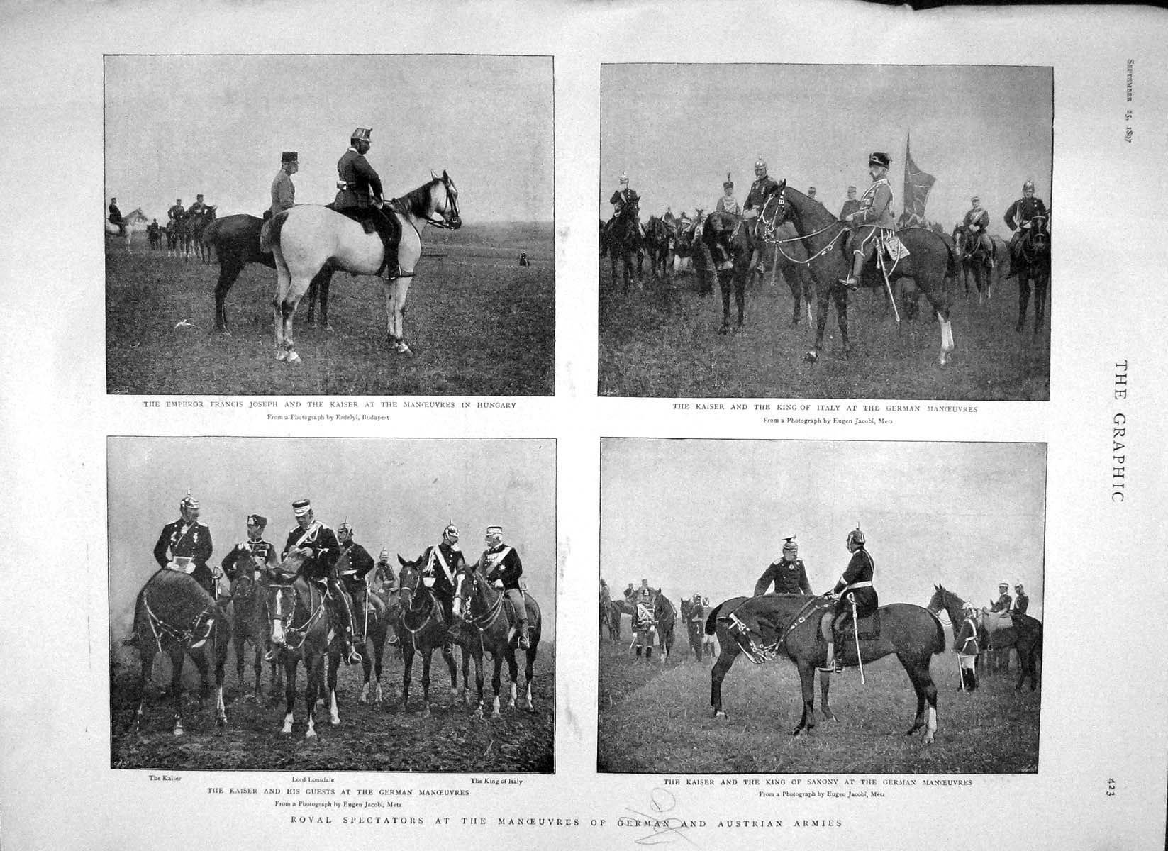Original Old Antique Print 1897 German Austrian Army Joseph Kaiser King Hussars