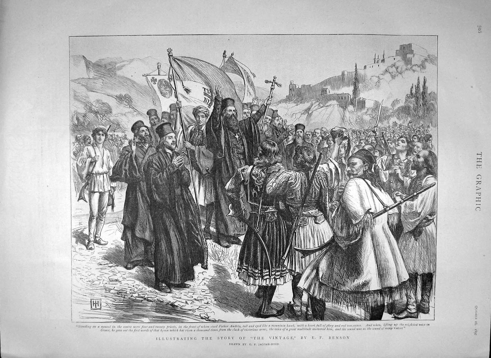 Original Old Antique Print 1897 Illustrating Story Priests Father Andrea 19th