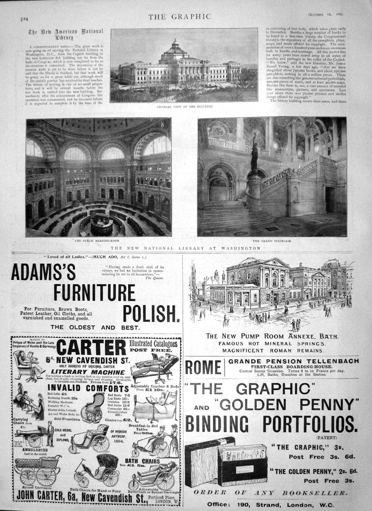 Old Antique Print 1897 American National Library Washington John Carter 19th