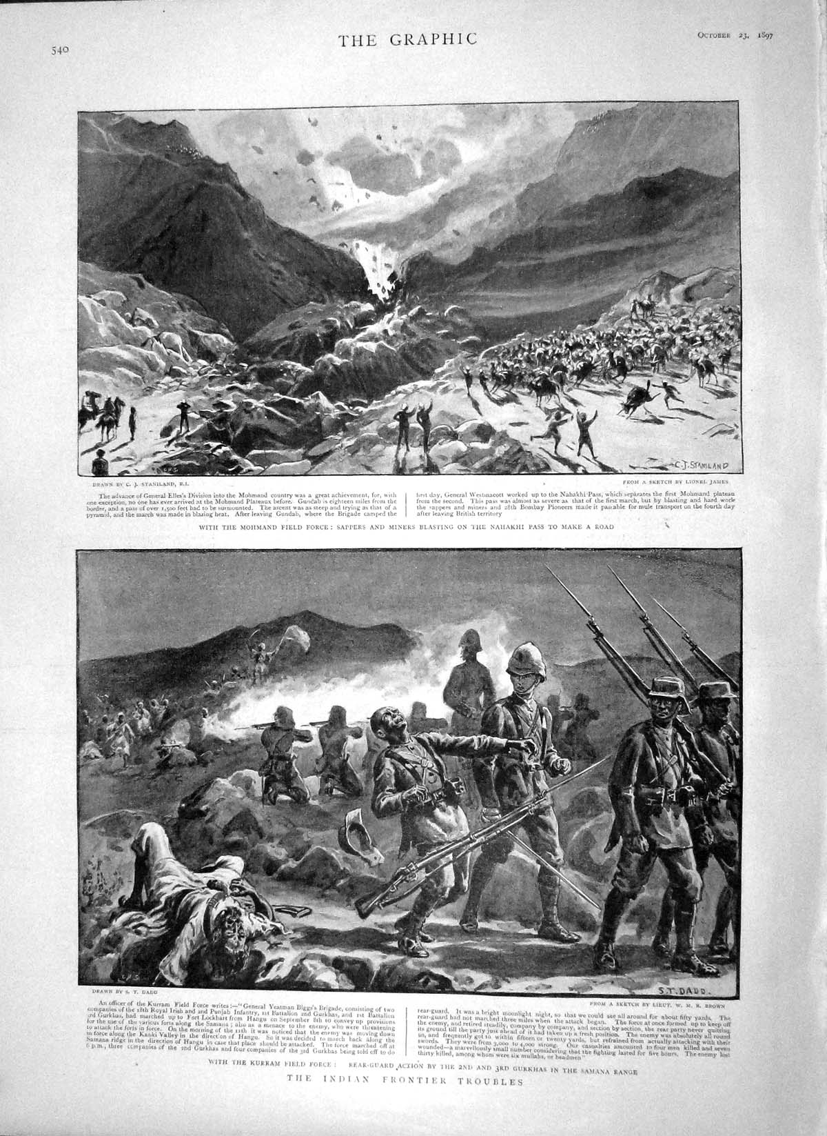 Old Antique Print 1897 Indian Frontier Mohmand Nahakhi Gurkhas Lockhart 19th