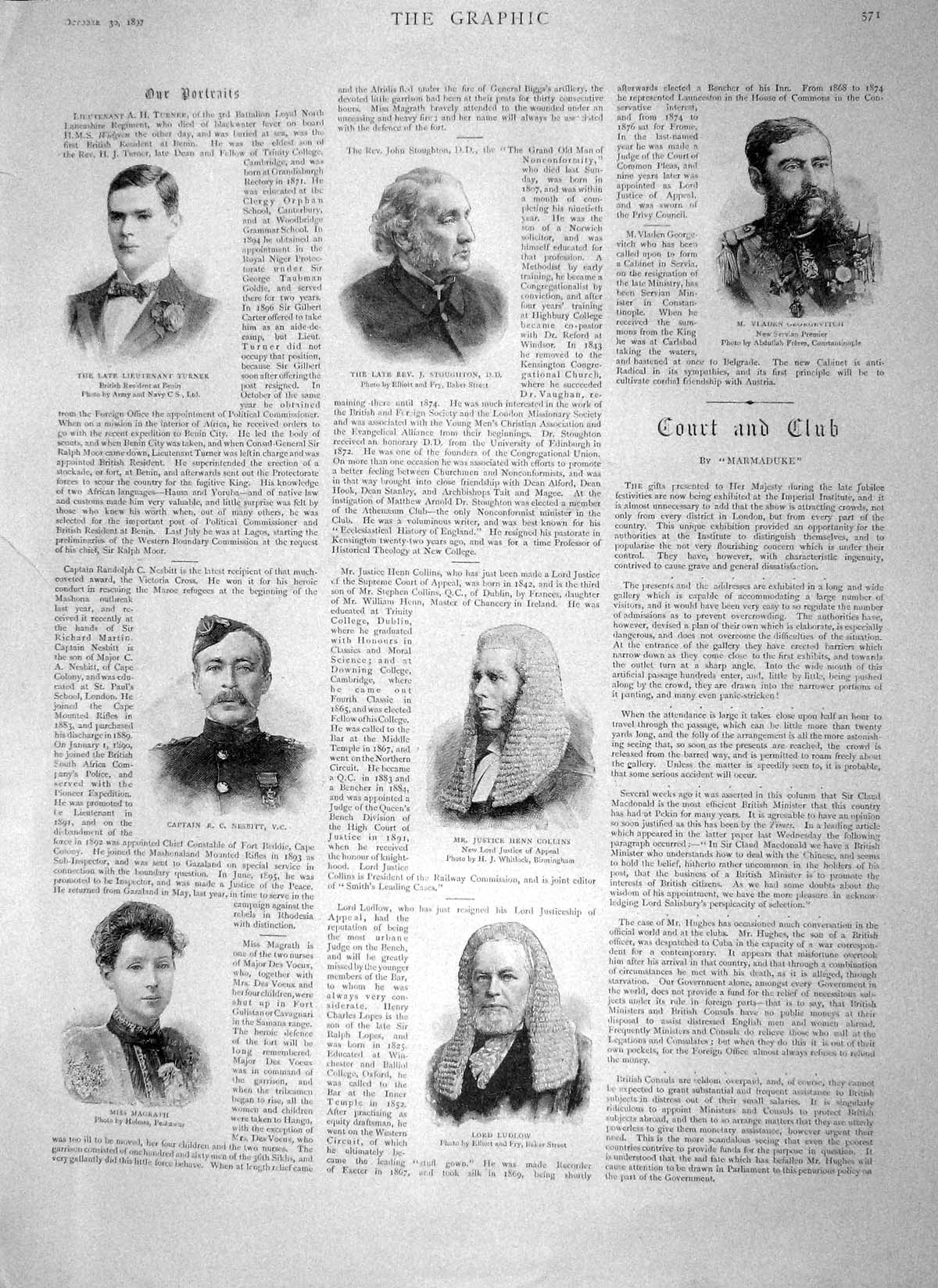 Original Old Antique Print 1897 Henn Collins Nesbitt Magrath Turner Lord Ludlow