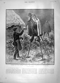 Original Old Antique Print 1897 Winter Scene French Lande Rural Postman Stilts