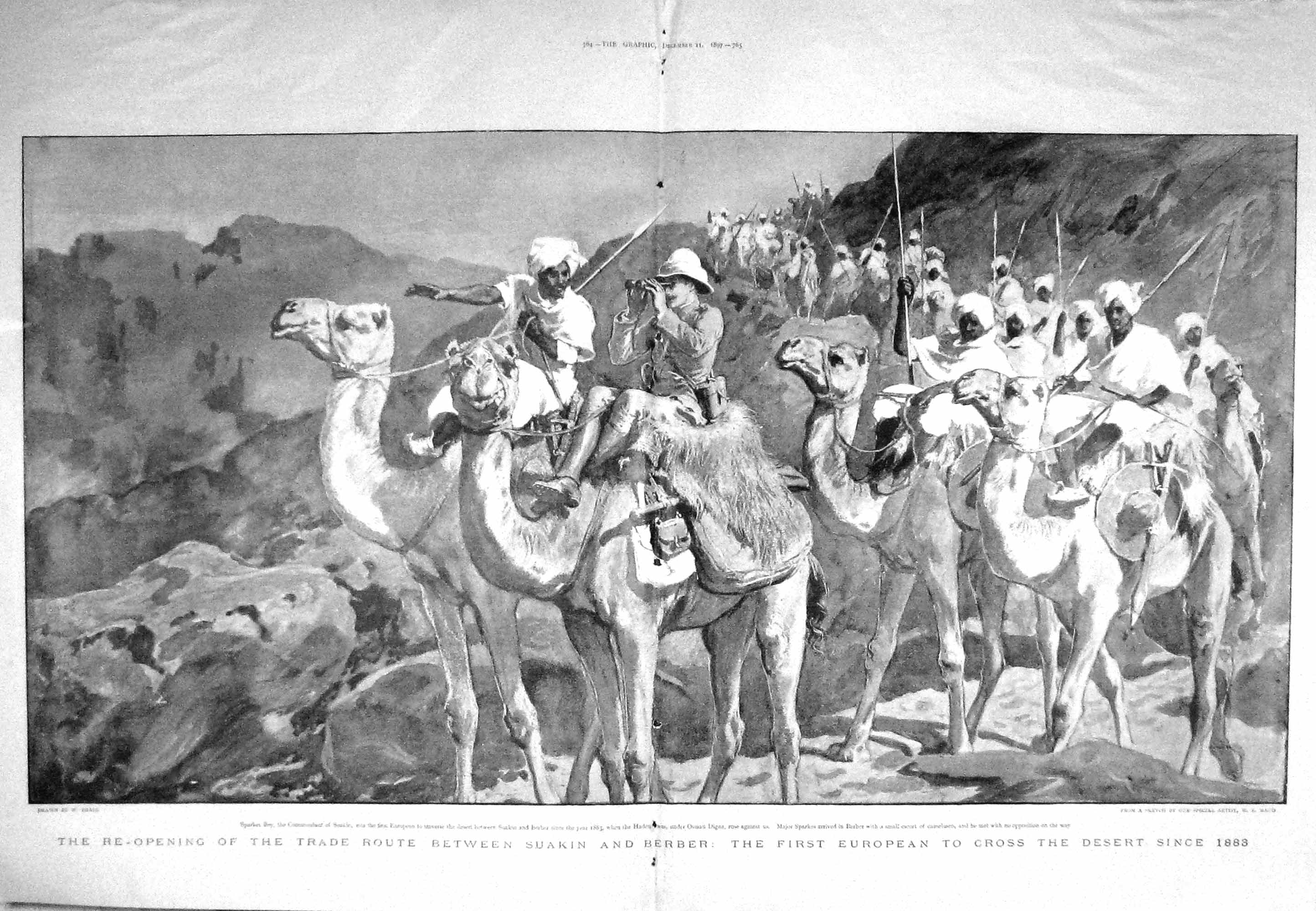 Original Old Antique Print 1897 Sparkes Bay Suakin Camels Berber Desert Osman