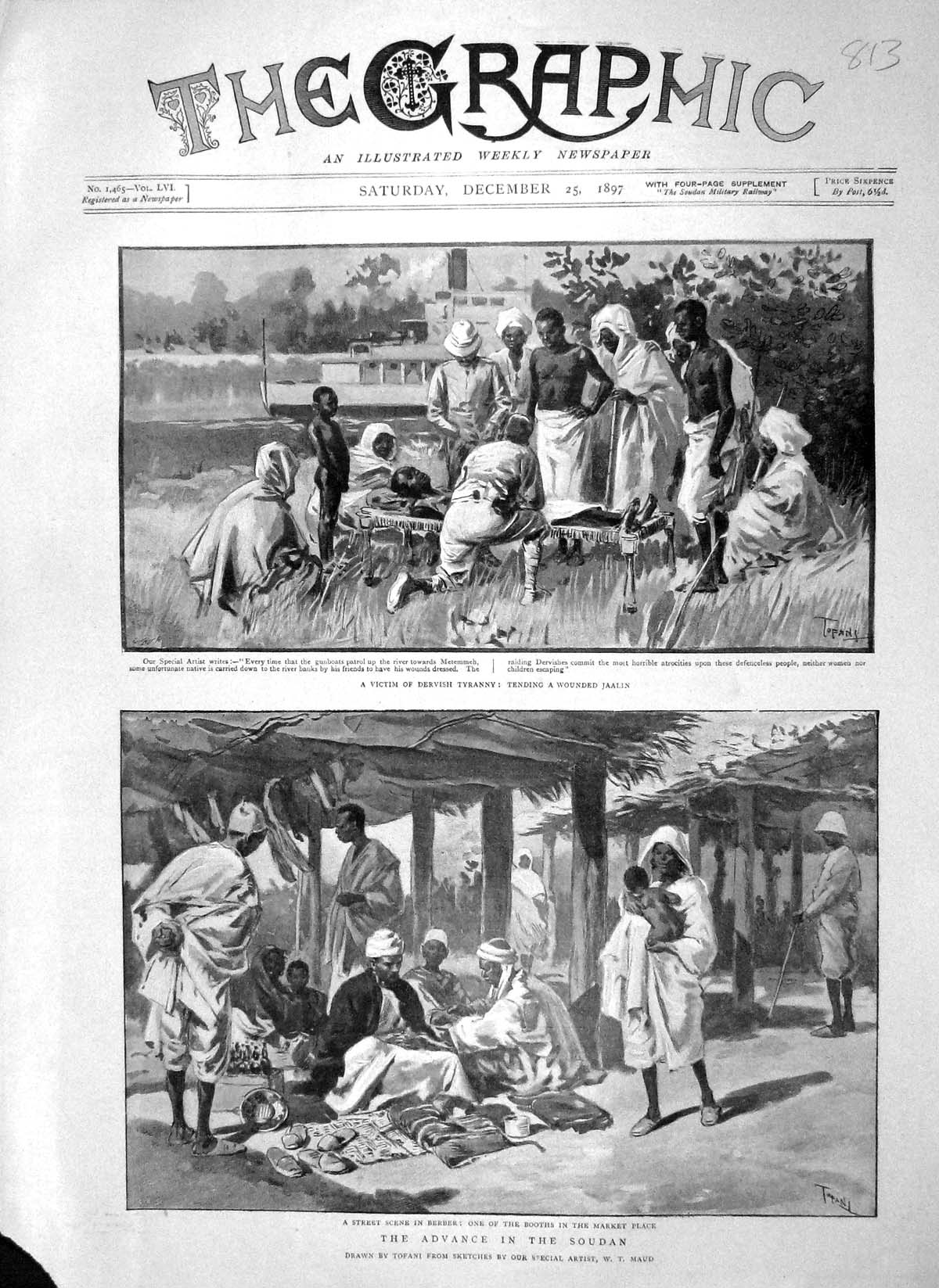 Original Old Antique Print 1897 Soudan Berber Market Dervish Tyranny Jaalin