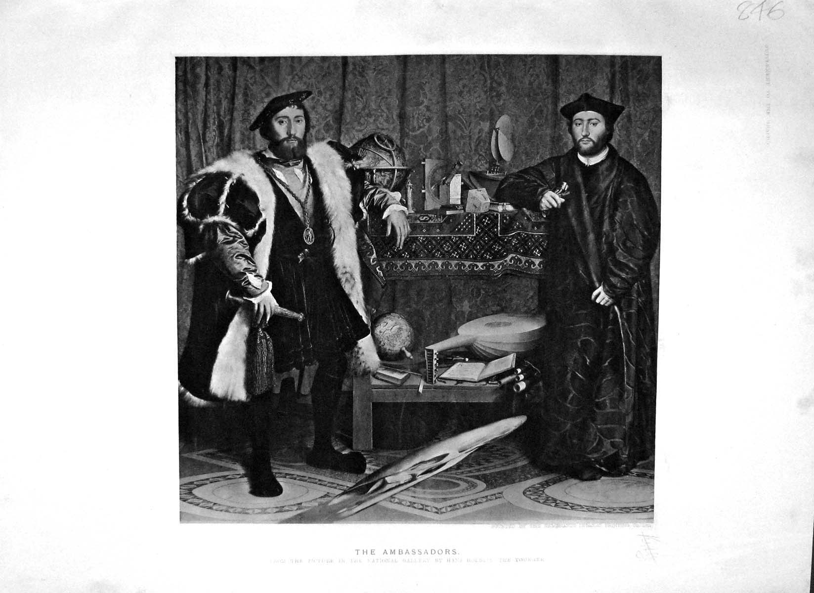 Original Old Antique Print 1897 Sepia Ambassadors Hans Holsein 19th