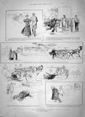 Original Old Antique Print 1897 Vicar Village Comedy Scene Horse Carriage 19th