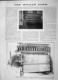 Original Old Antique Print 1897 Millar Weaving Loom Weft-Carriers Manufacture