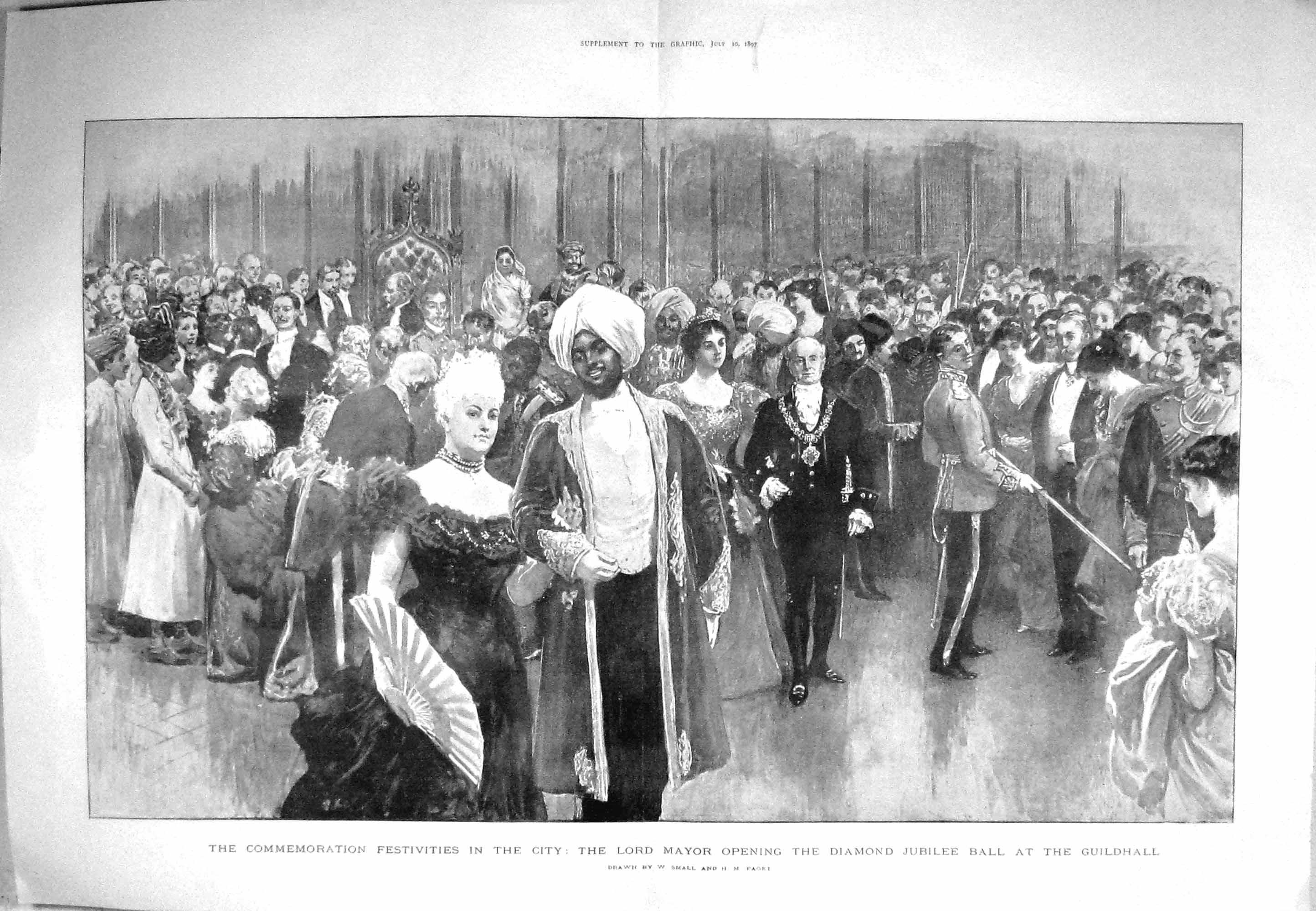 Old Antique Print 1897 Lord Mayor Diamond Jubilee Ball Guildhall Small 19th