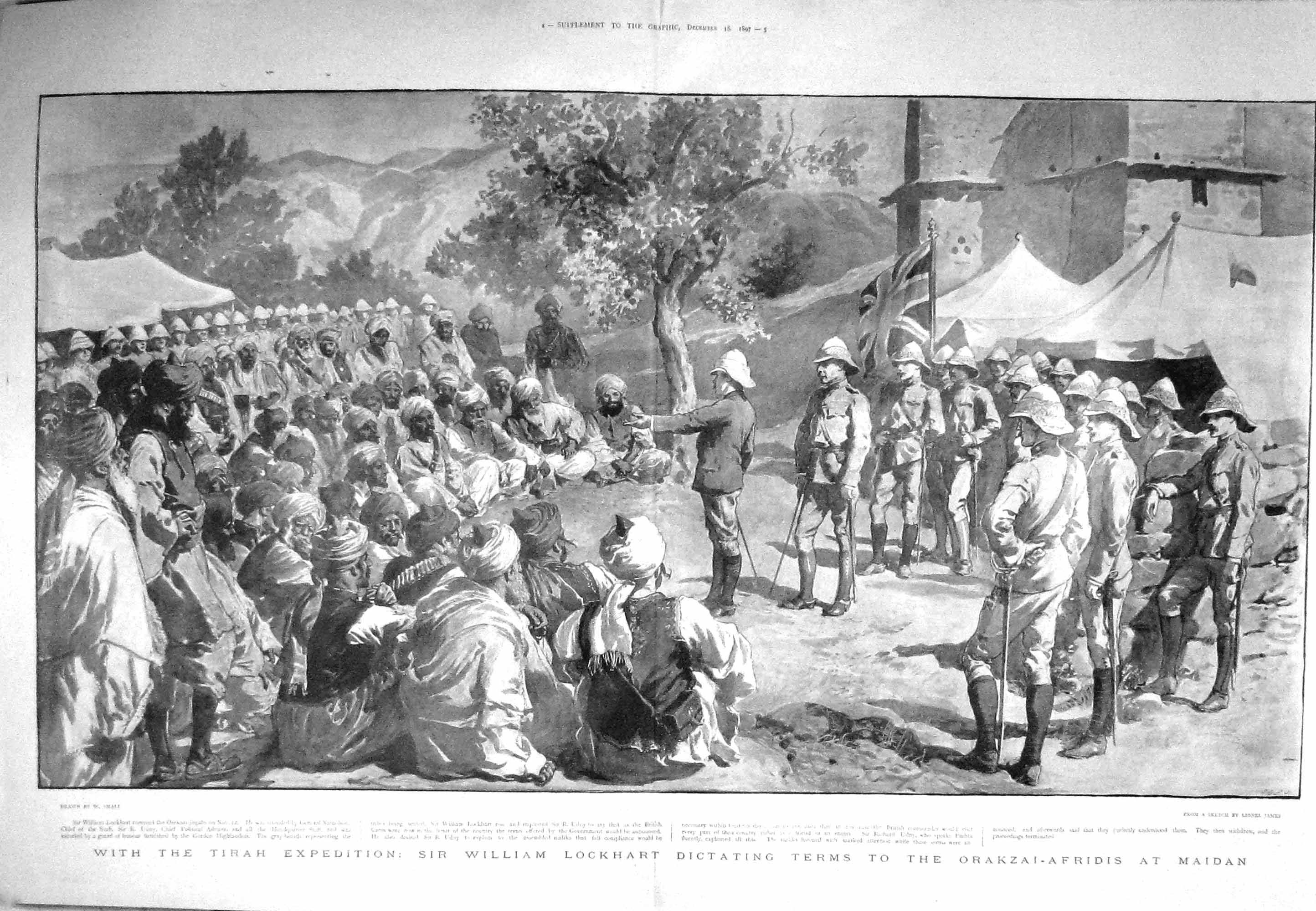 Old Antique Print 1897 Tirah Expedition William Lockhart Orakzai-Afridis 19th