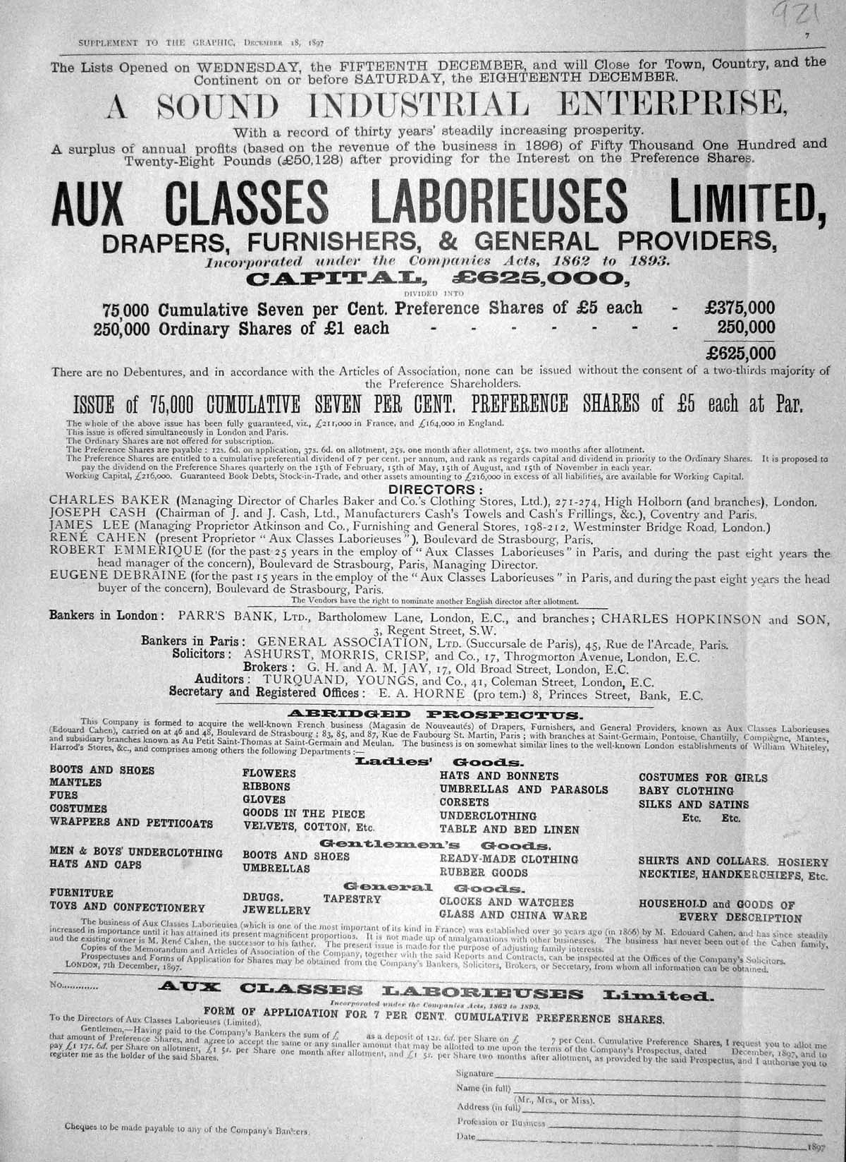 Original Old Antique Print 1897 Advertisement Aux Classes Laborieuses Limited