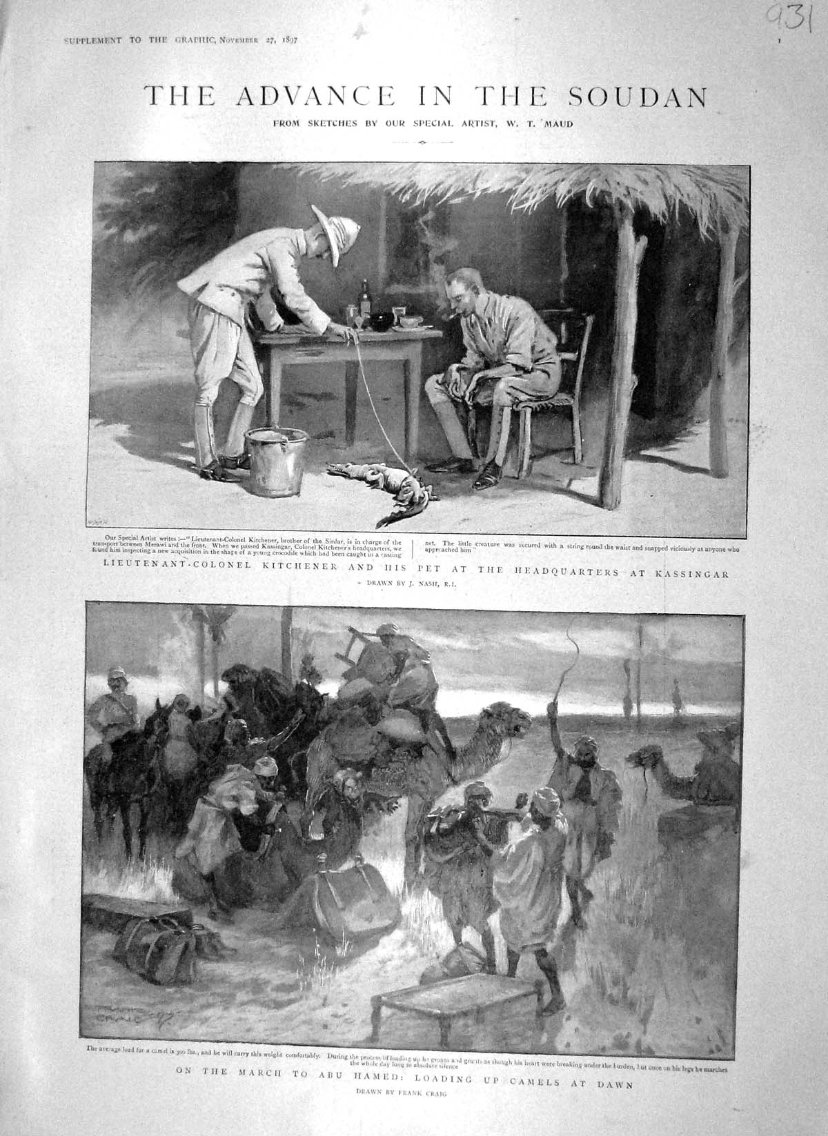 Old Antique Print 1897 Soudan War Kitchener Kassingar Abu Hamed Bimbashi 19th