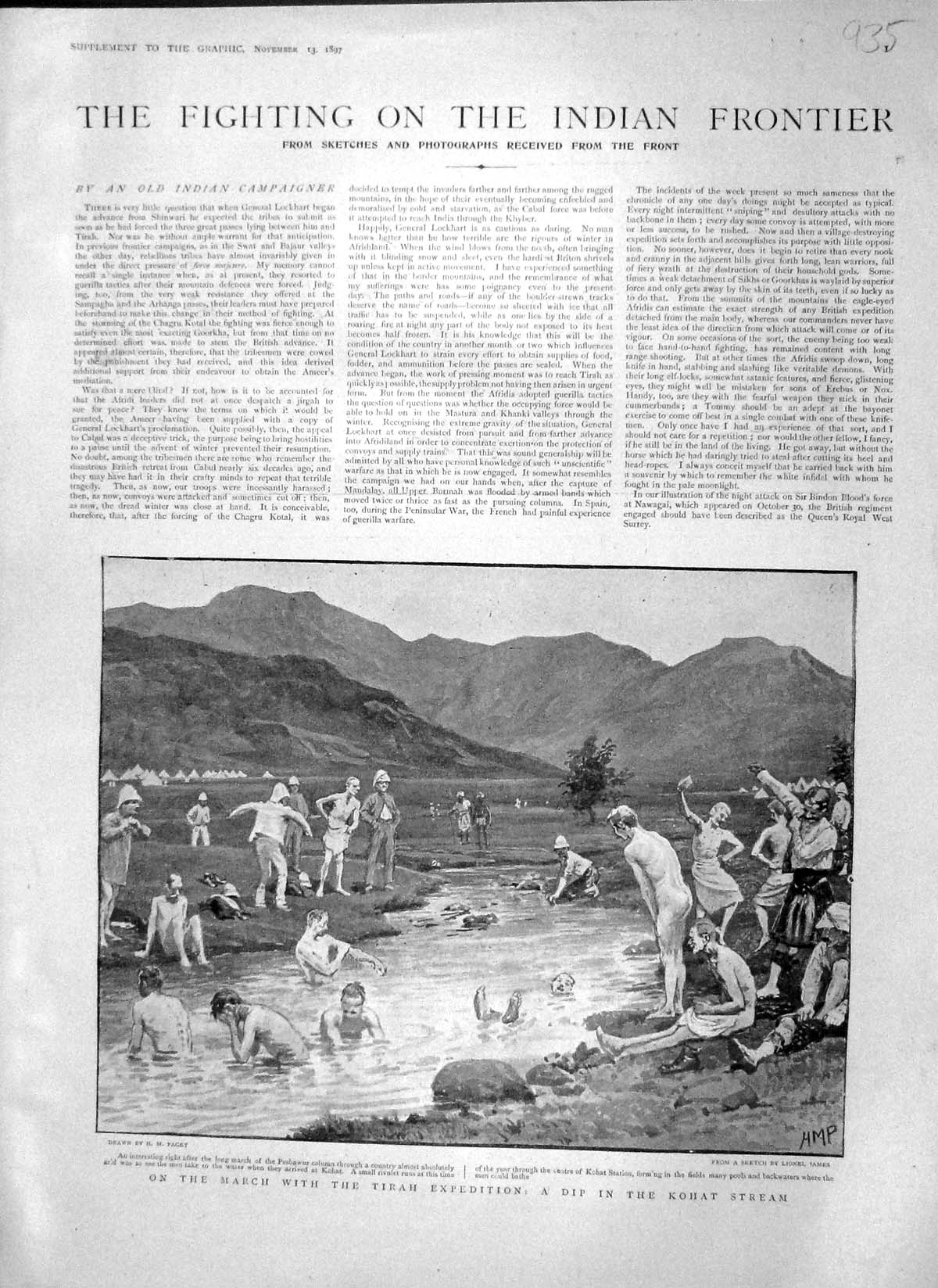 Original Old Antique Print 1897 Tirah Indian Frontier Kohat Peshawur Shabkadar