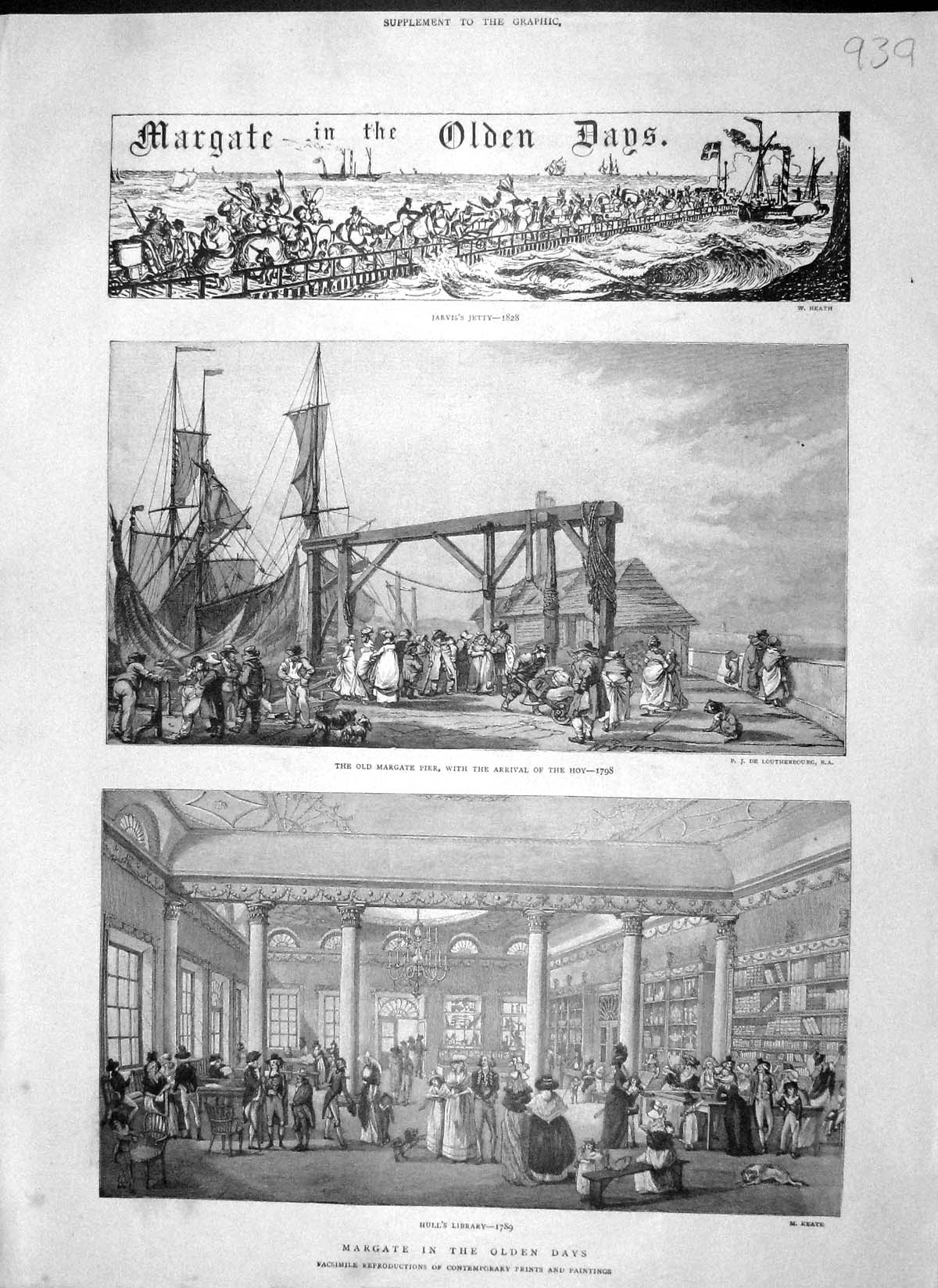 Original Old Antique Print 1897 Margate Hull'S Library Pier Hoy Ship en Days