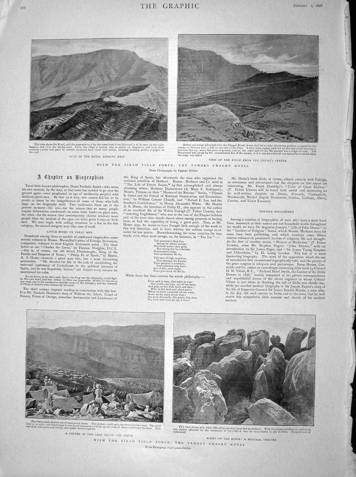 Old Antique Print 1898 Tirah War Bara Nullah Datoi Chagru Kotal Lockhart 19th