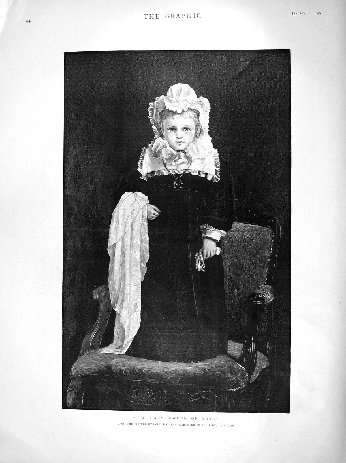 Old Antique Print 1898 Mary Tween Tots Little Girl Queen Dress Fine Art 19th
