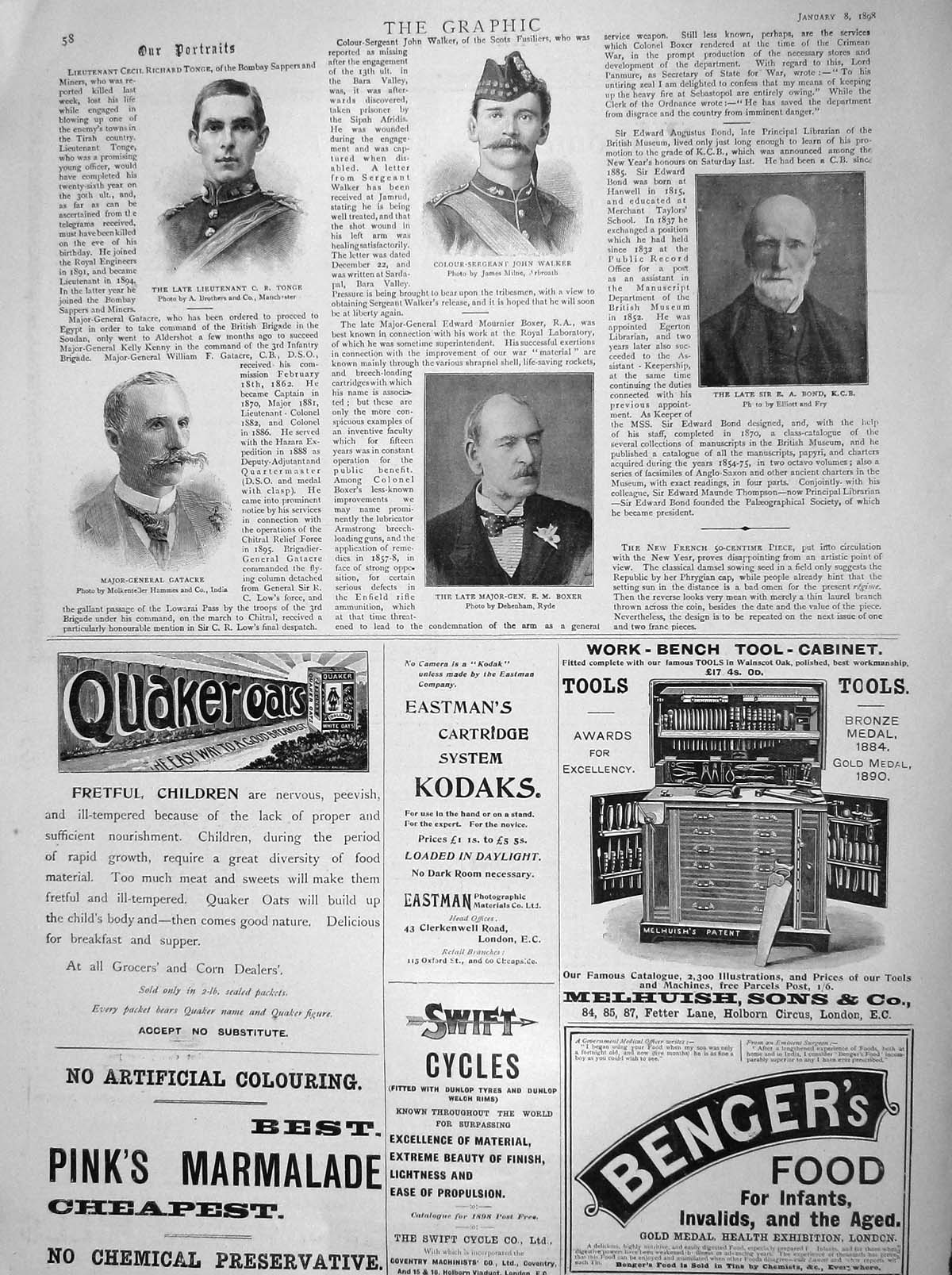 Old Antique Print 1898 Tonge Walker Bond Boxer Gatacre War Men Quaker Oat 19th