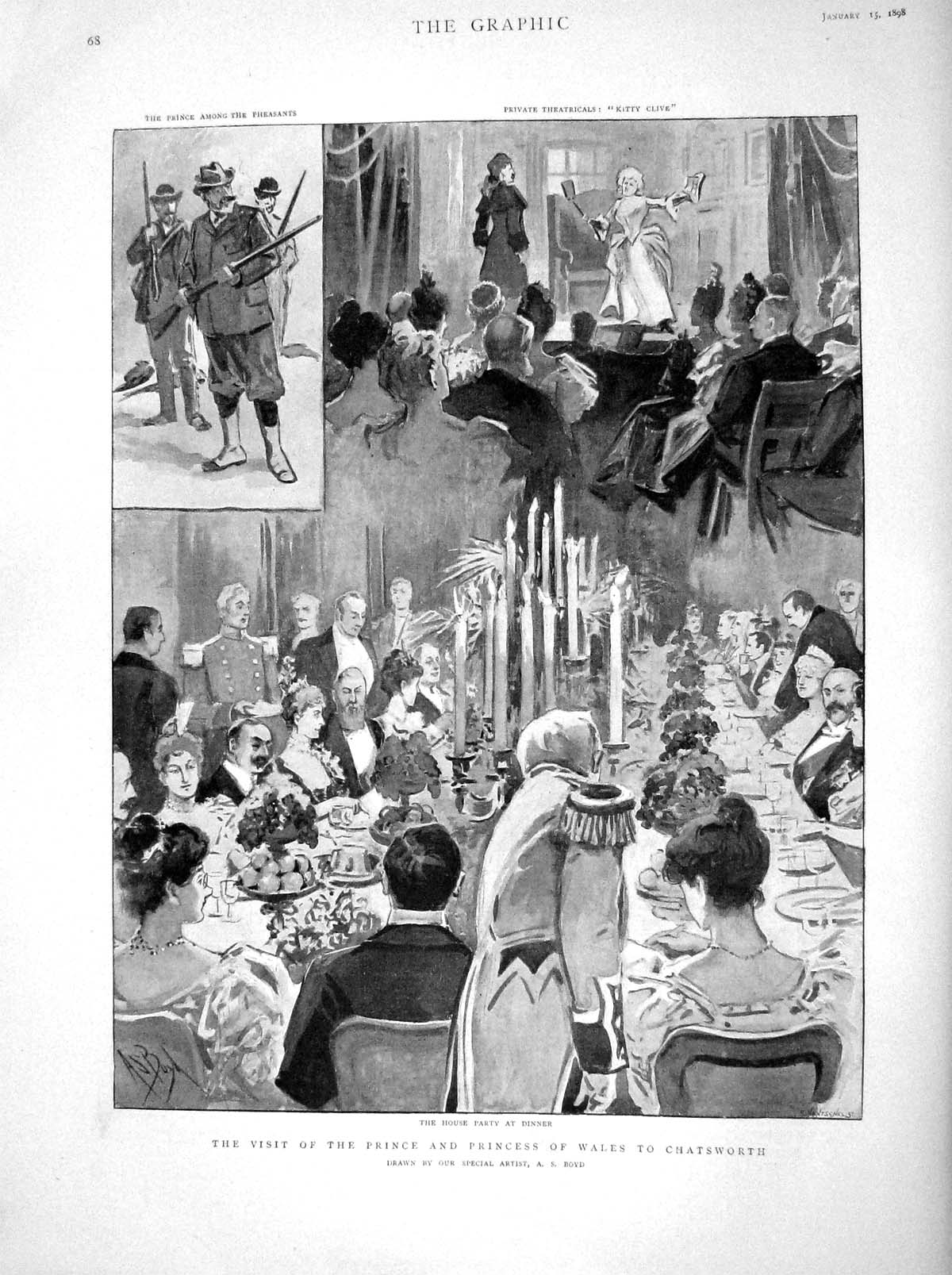 Old Antique Print 1898 Prince Wales Chatsworth House Party Dinner Scene 19th