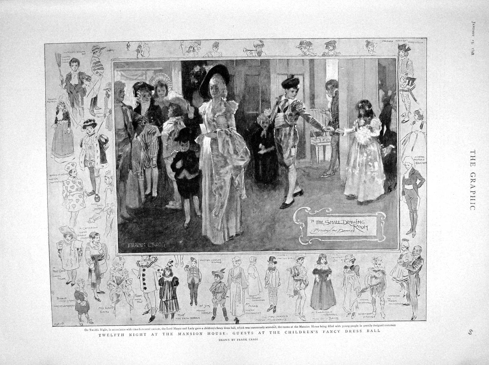 Old Antique Print 1898 Mansion House Fancy Dress Ball Ewart Baden-Powell 19th