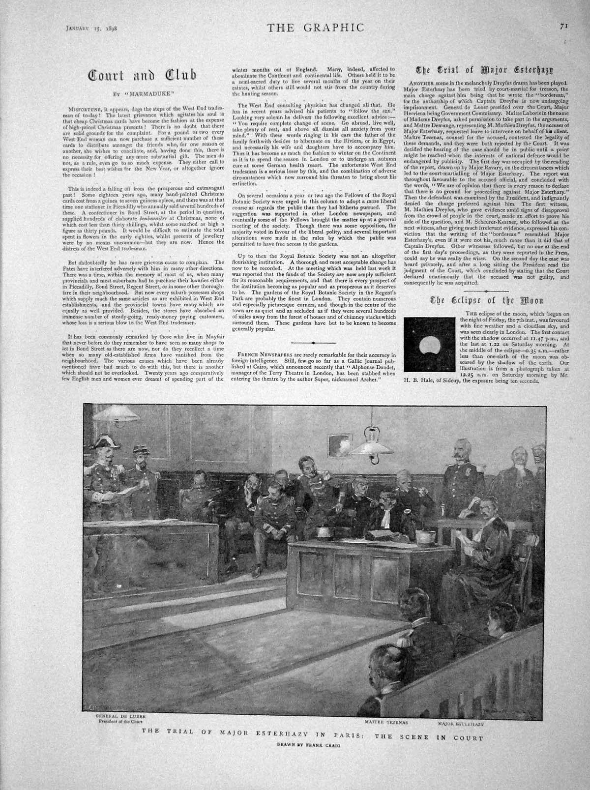 Original Old Antique Print 1898 Trial Major Esterhazy Paris Tezenas Chatsworth