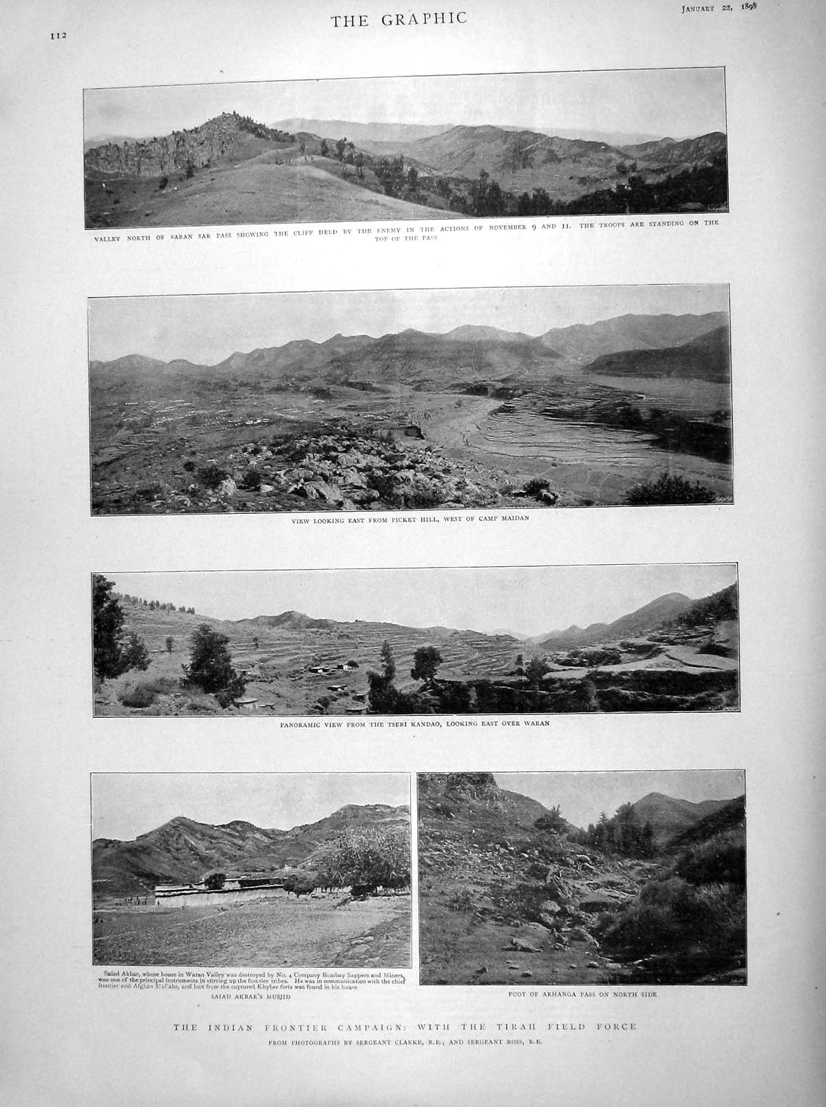 Original Old Antique Print 1898 India Tirah Arhanga Camp Maidan Tseri Kandao