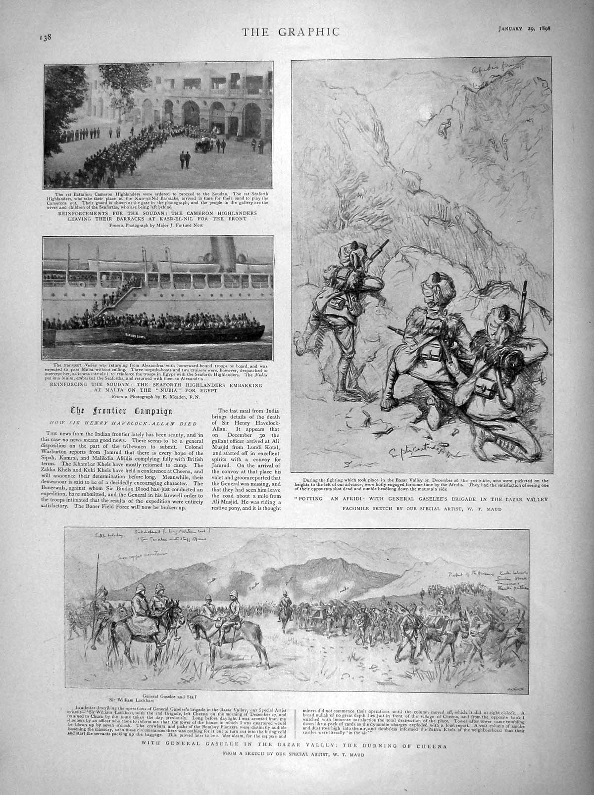 Old Antique Print 1898 Funeral Havelock-Allan Bazar Seaforth Highlanders 19th