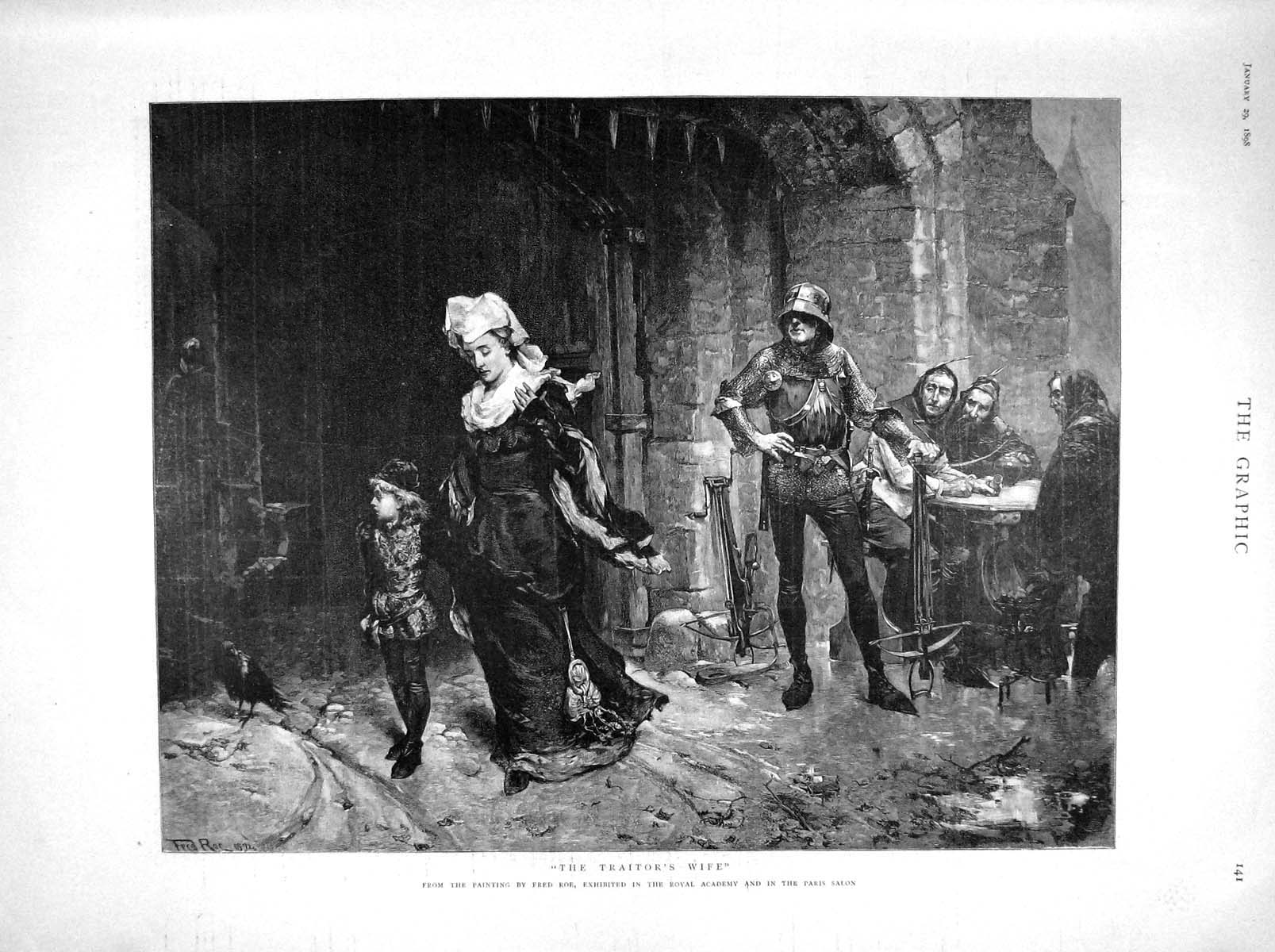 Original Old Antique Print 1898 Traitors Wife Scene Knight Armour Fine Art 19th