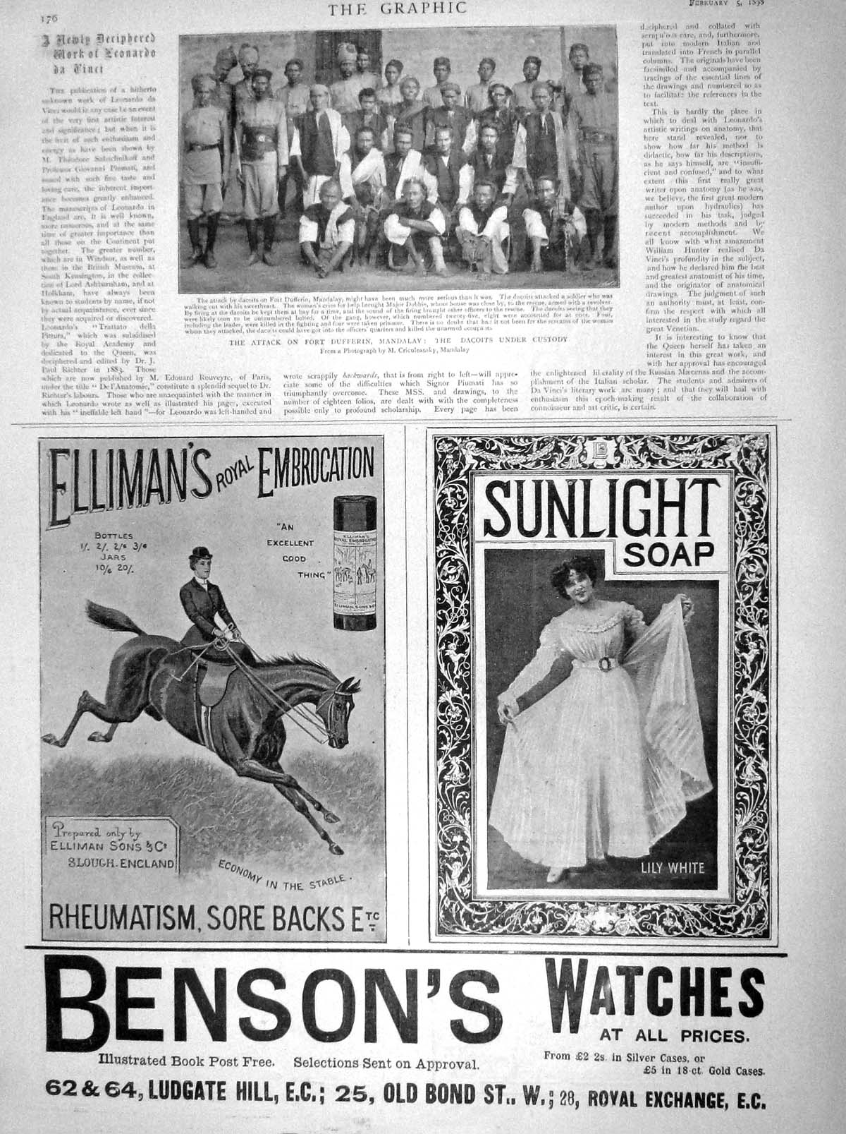 Old Antique Print 1898 Fort Dufferin Mandalay Dacoits Ellimans Sunlight 19th