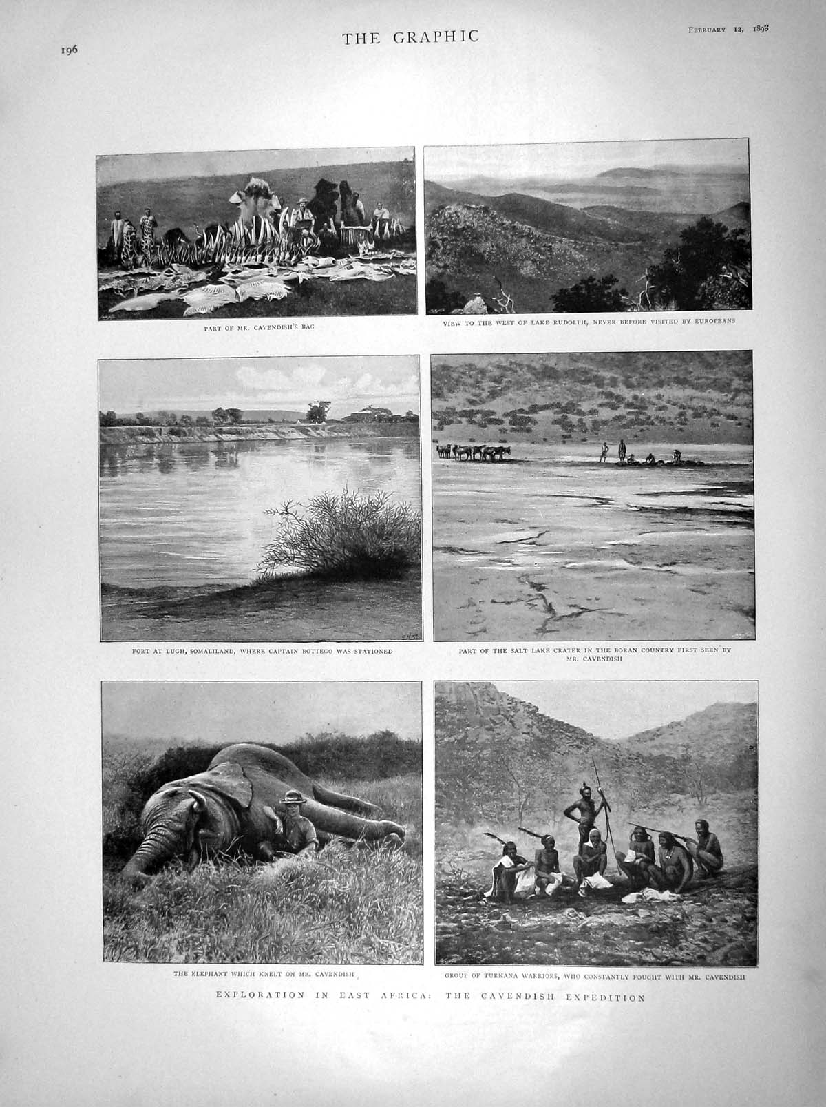 Old Antique Print 1898 Africa Cavendish Boran Lake Rudolph Turkana Lugh 19th