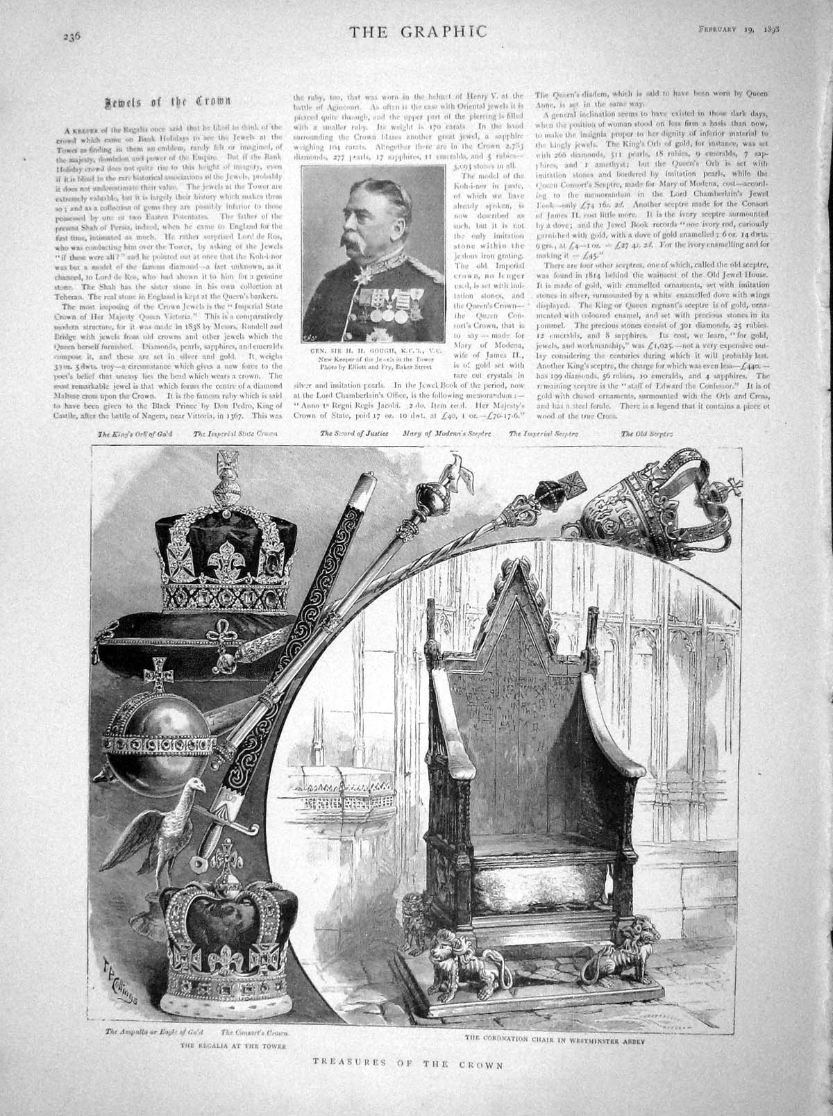 Old Antique Print 1898 Regalia Tower Crown Chair Westminster Abbey Gough 19th