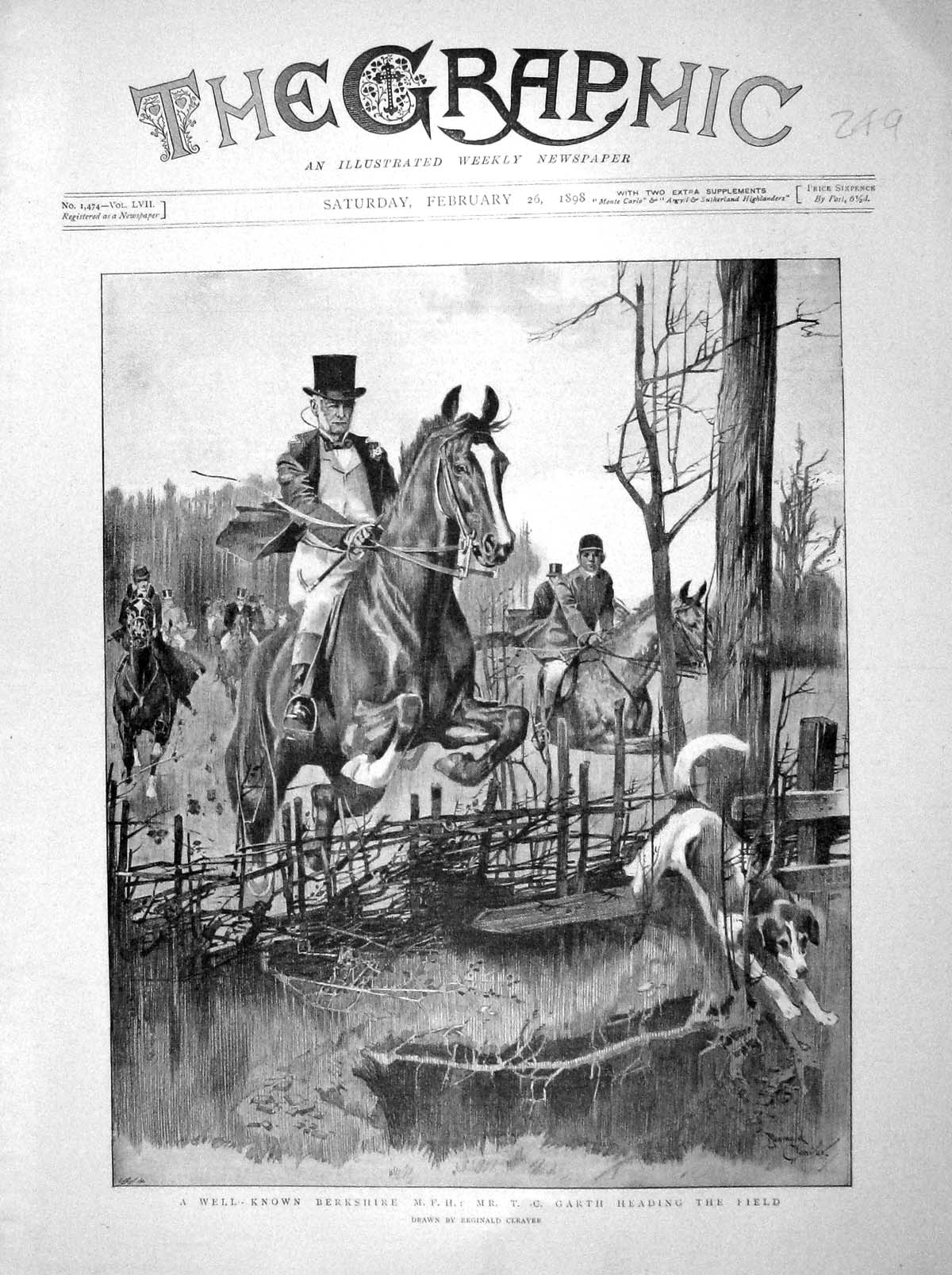 Original Old Antique Print 1898 Berkshire Hunting Dogs Garth Horses Huntsmen
