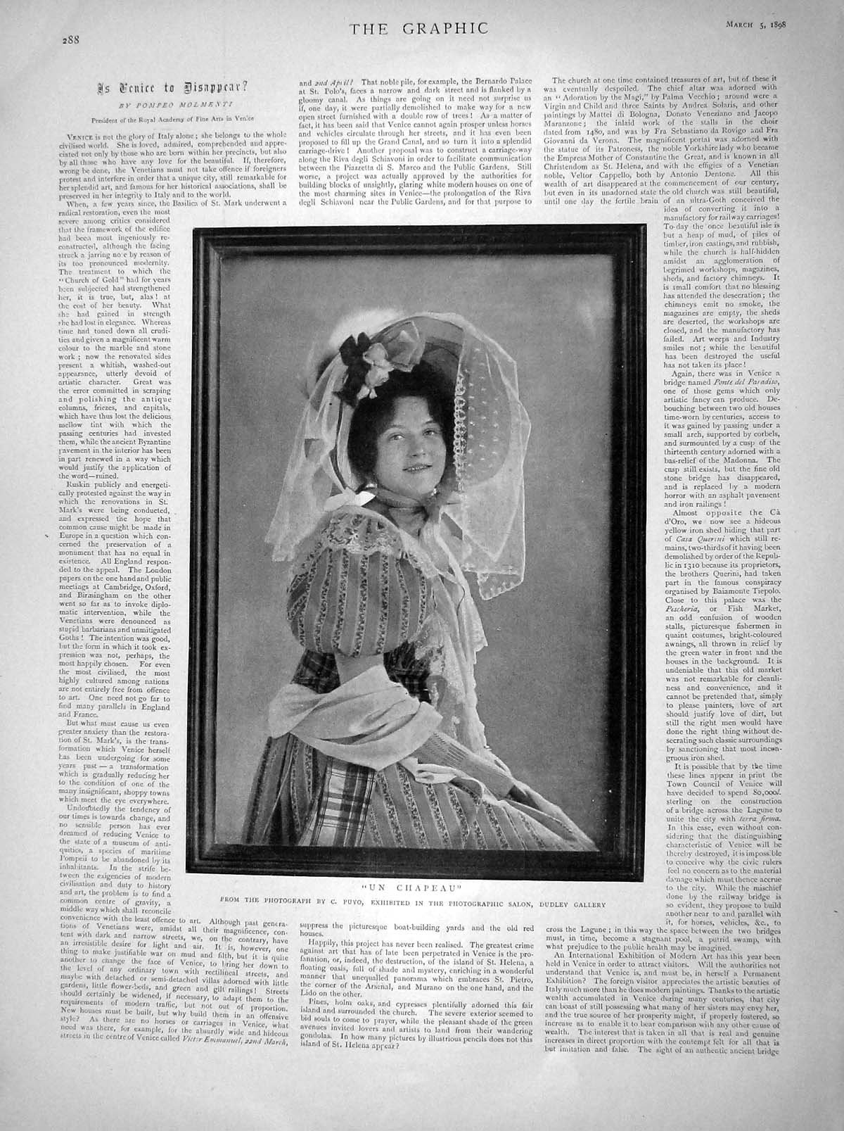 Original Old Antique Print 1898 Photograph Portrait Un Chapeau Beautiful Girl