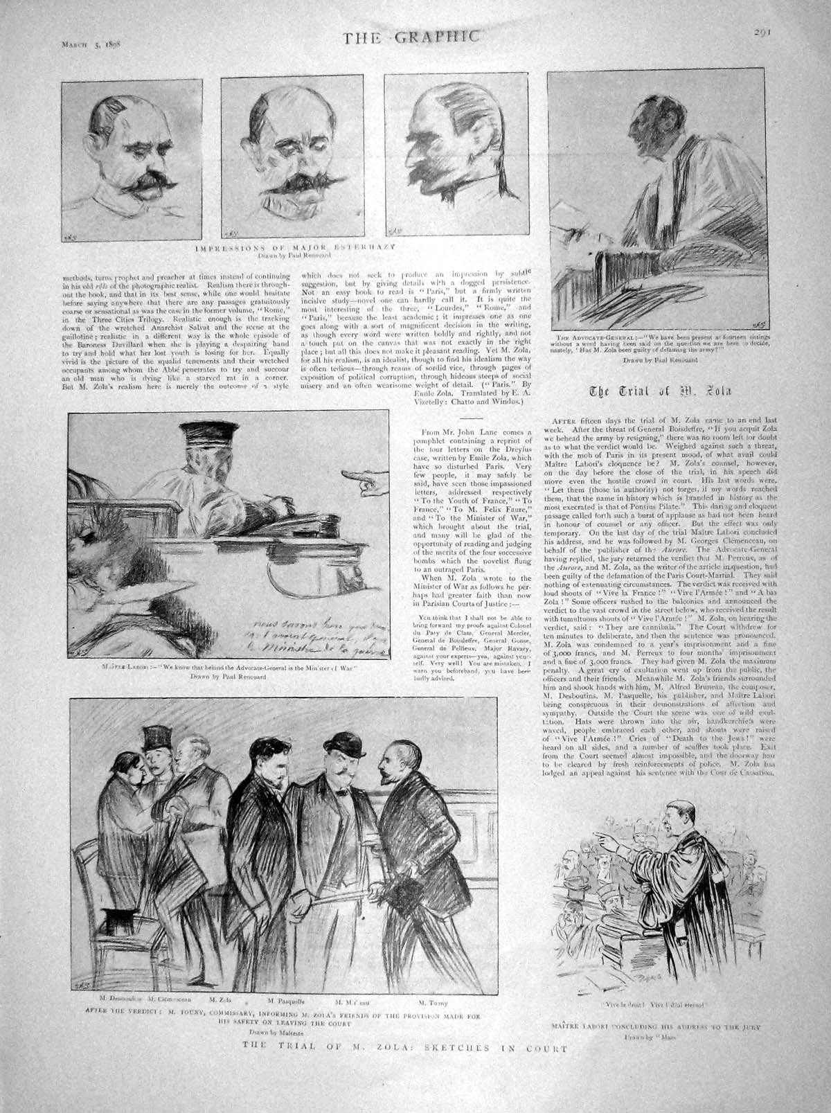 Old Antique Print 1898 Trial Zola Court Esterhazy Maitre War Ships Gale 19th