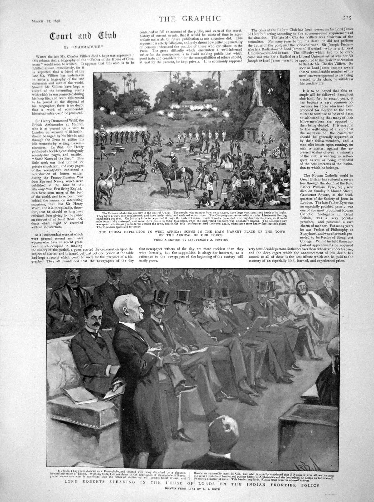 Old Antique Print 1898 Ibouza Africa Lord Roberts Lords Soudan Ships War 19th