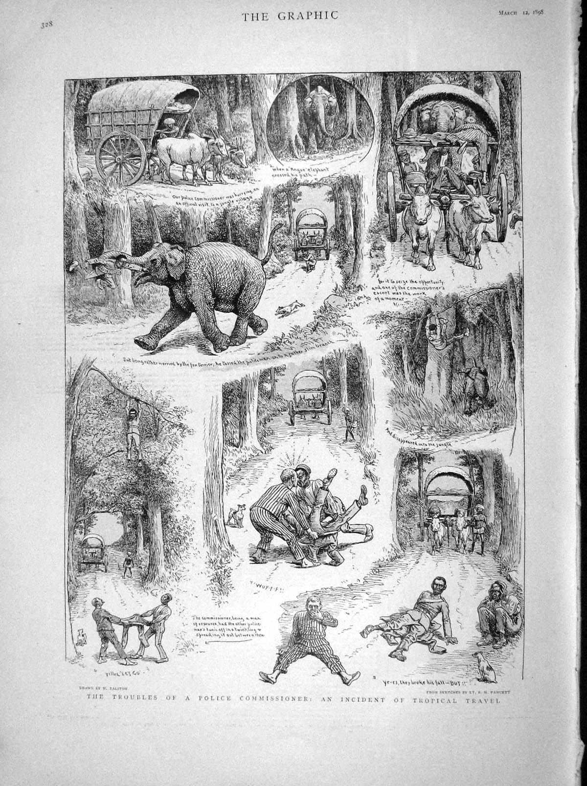Old Antique Print 1898 Story Police Commissioner Tropical Travel Elephant 19th