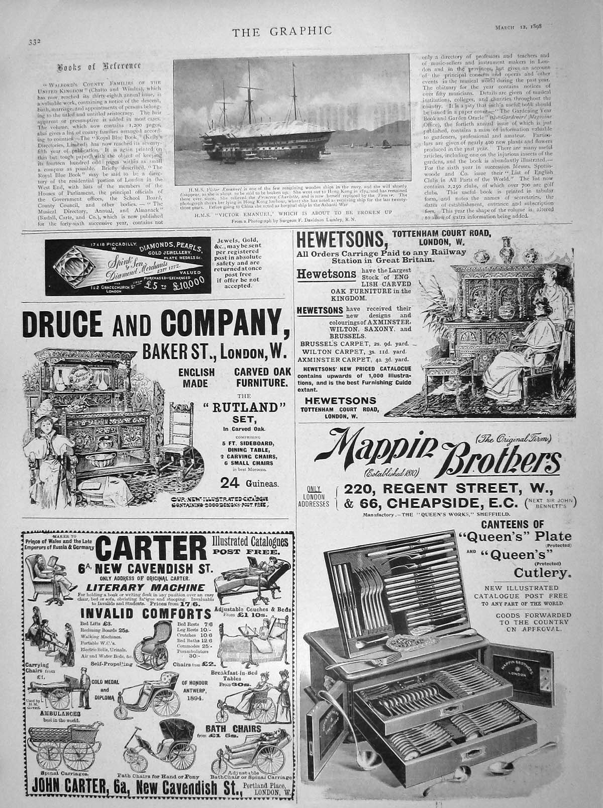 Old Antique Print 1898 Ship Victor Emanuel Mappin Hewetson Carter Druce 19th