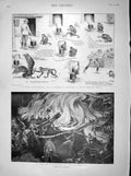 Old Antique Print 1898 Monkey India Fire Rickyard Gloucestershire Firemen 19th