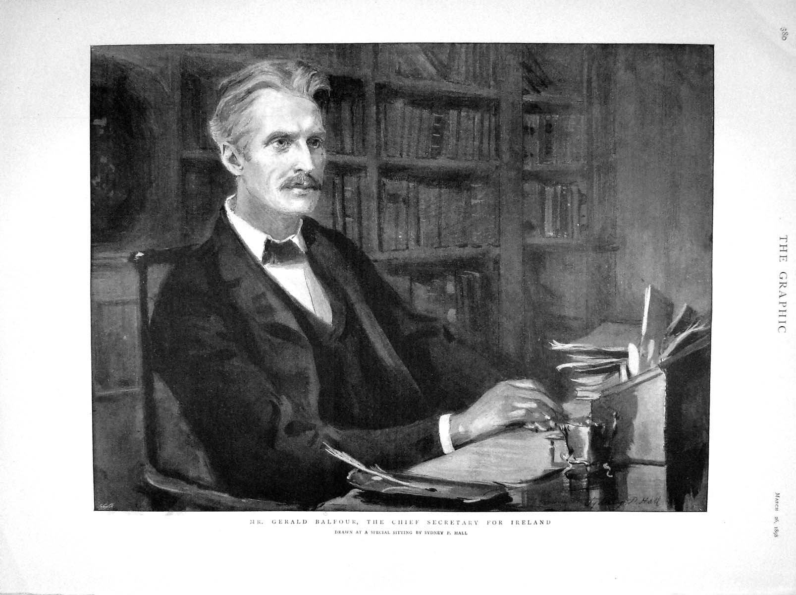 Old Antique Print 1898 Portrait Mr Gerald Balfour Chief Secretary Ireland 19th