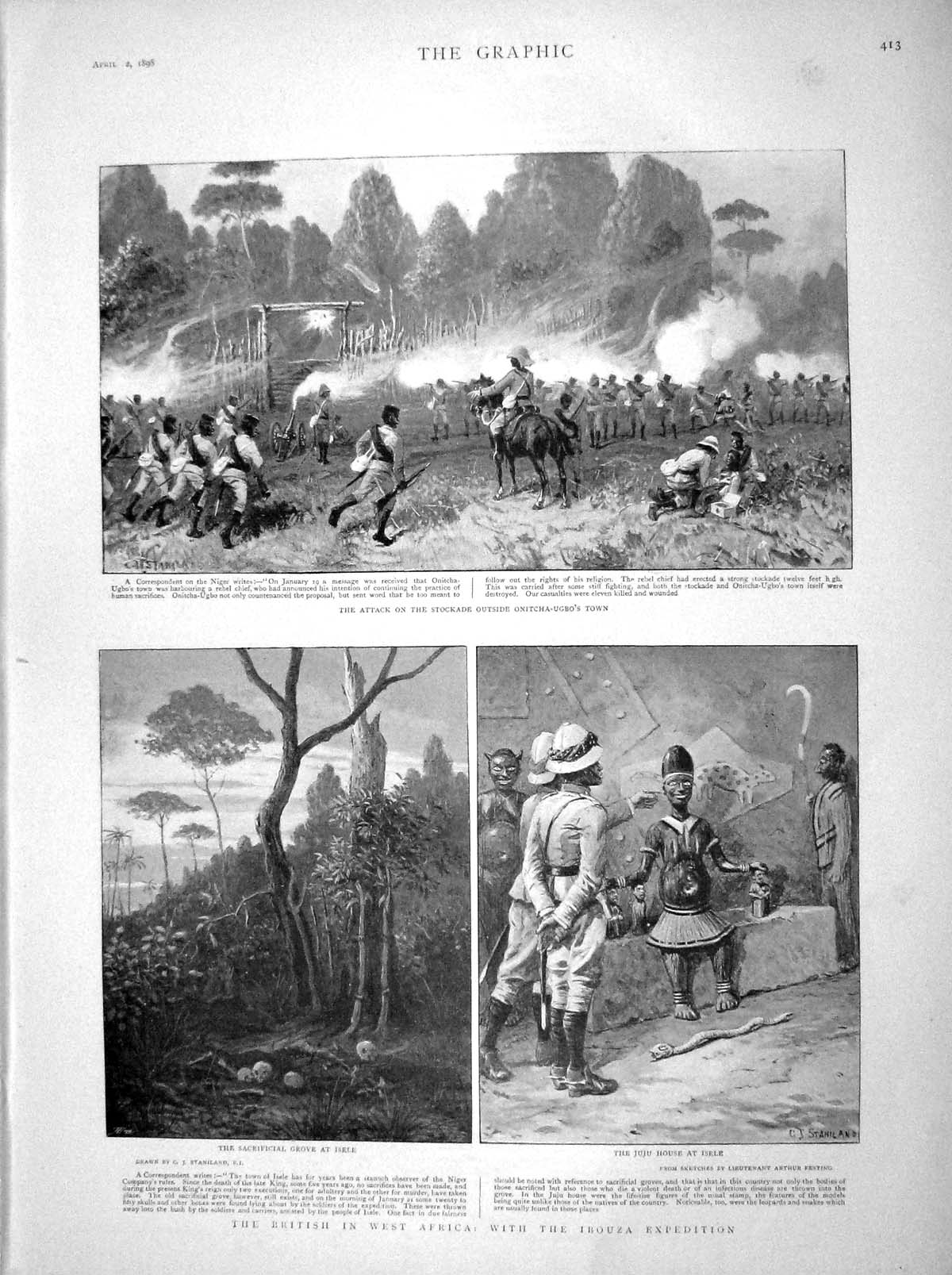 Old Antique Print 1898 Africa War Ibouza Isele Onitcha-Ugbo British Army 19th
