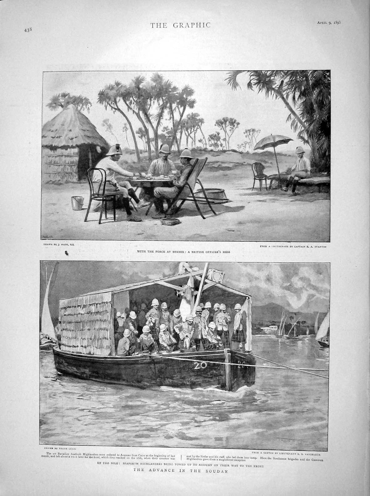 Original Old Antique Print 1898 Soudan War Berber Seaforth Highlanders Assouan