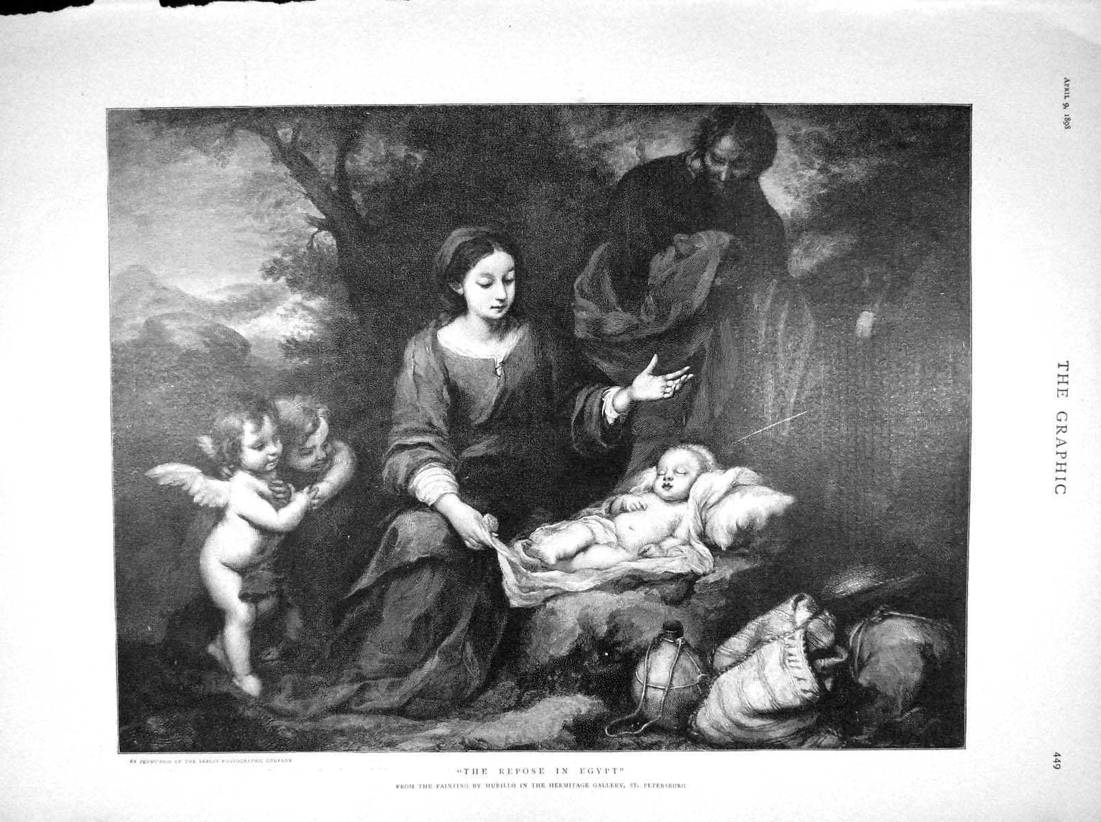 Old Antique Print 1898 Repose Egypt Mother Children Tower London Milman 19th
