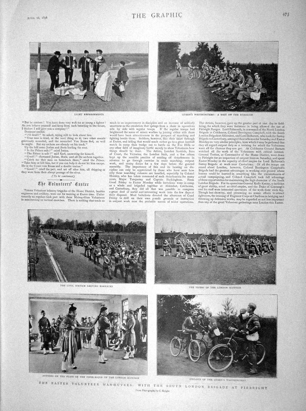 Old Antique Print 1898 South London Brigade Pirbright London Scottish War 19th