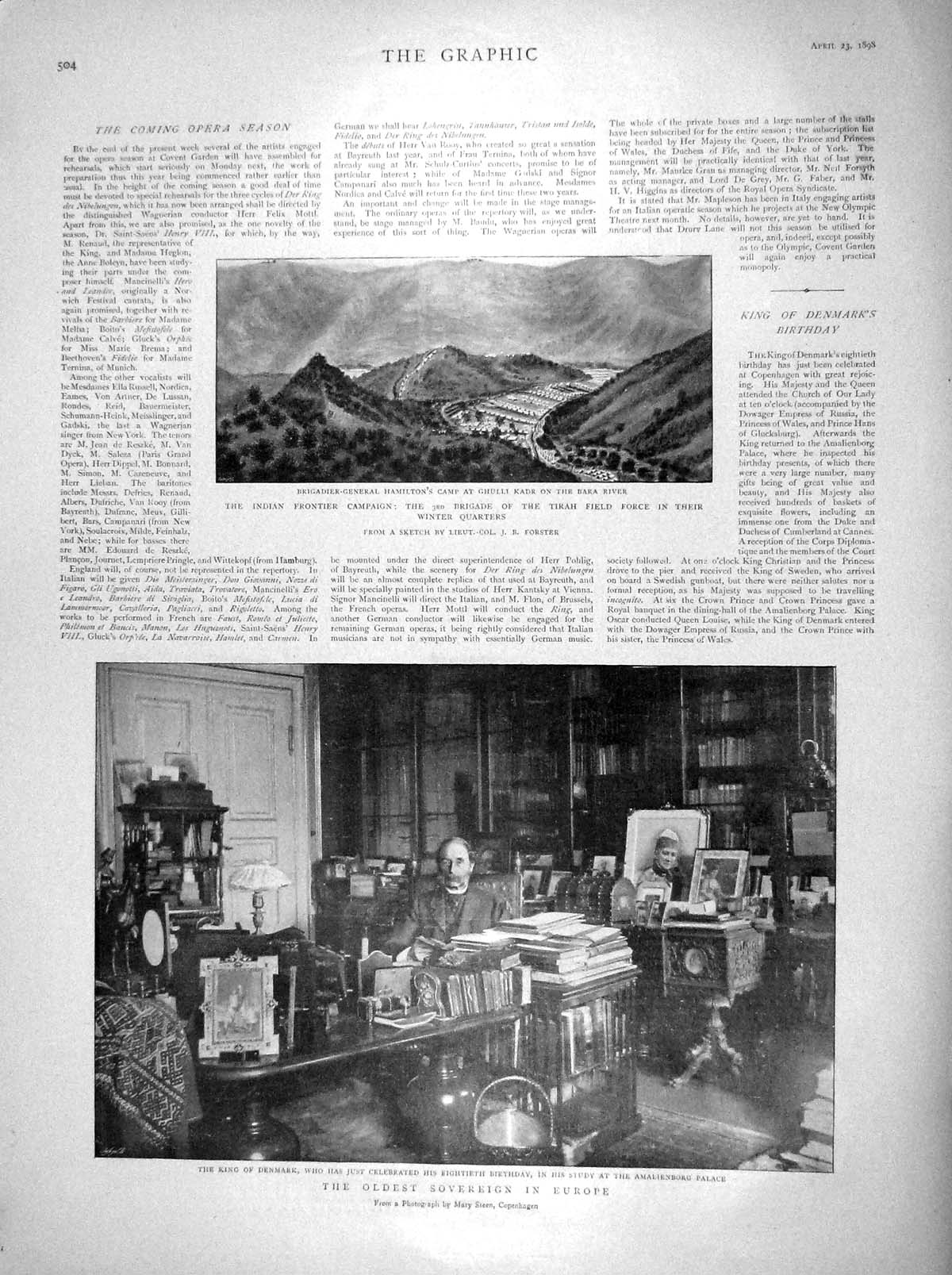 Original Old Antique Print 1898 Hamilton Ghulli Kadr Bara King Denmark Mckinley