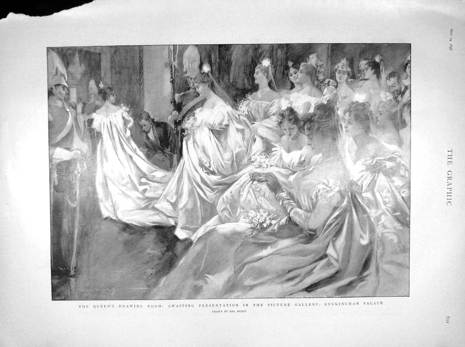 Old Antique Print 1898 Queen Picture Gallery Buckingham Palace Turin King 19th