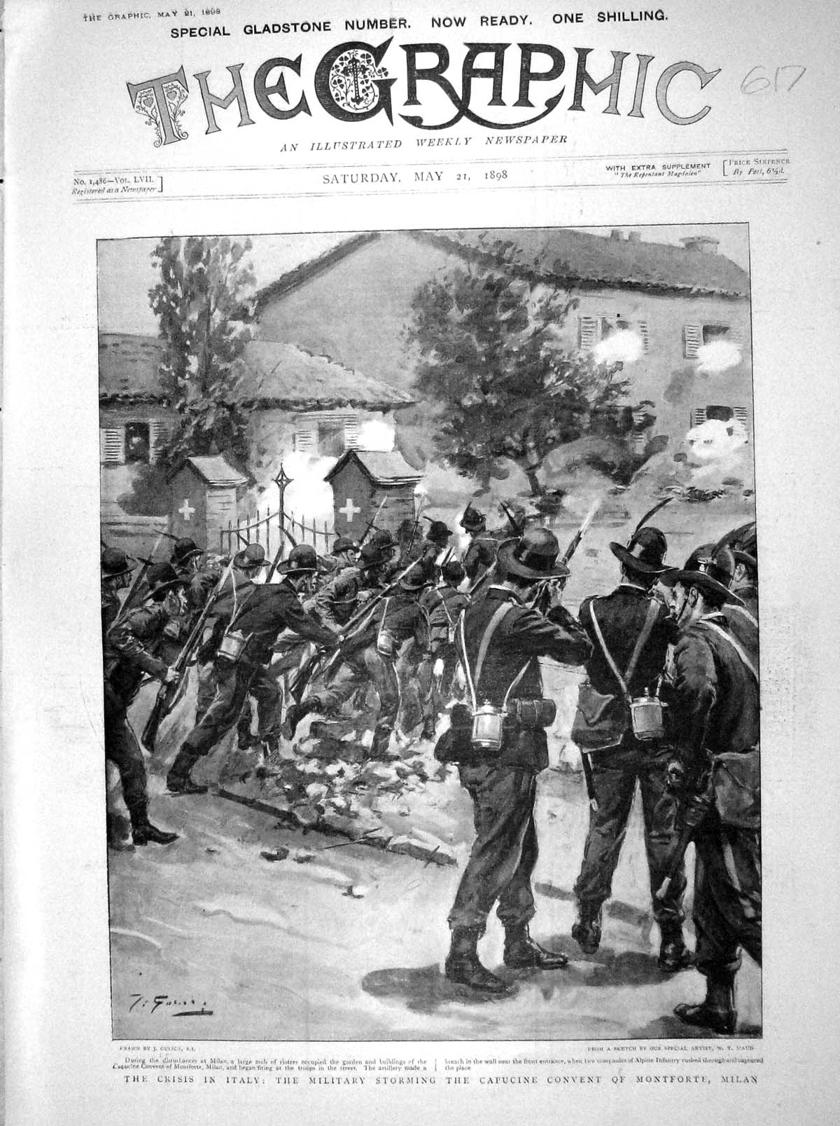 Old Antique Print 1898 Italy War Capucine Convent Milan Lorenzo Colonnade 19th